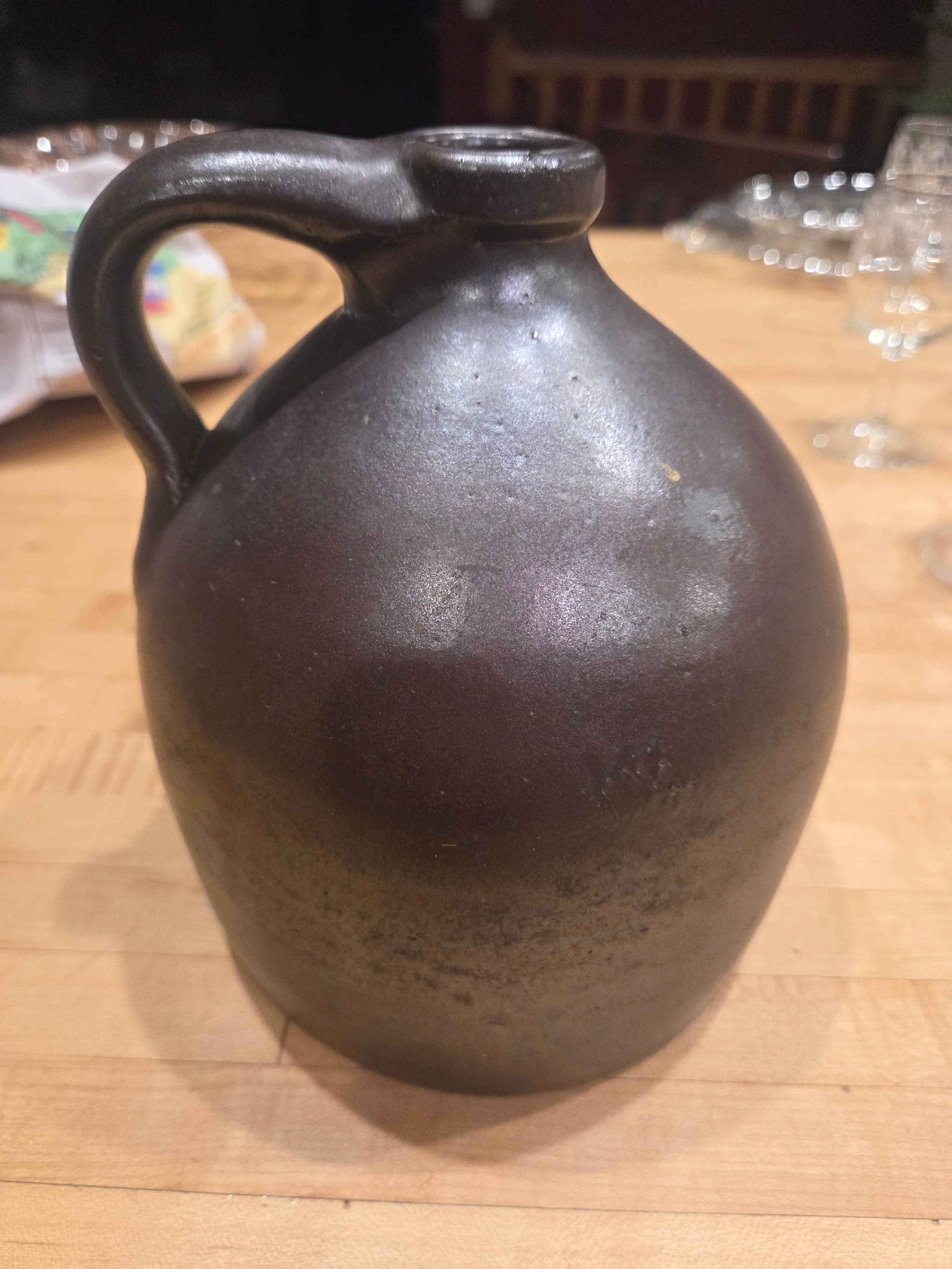 Antique Brown Stoneware 1/2 Gallon Beehive Whiskey Jug Albany Slip Glaze 7.5 - Thumbnail 3