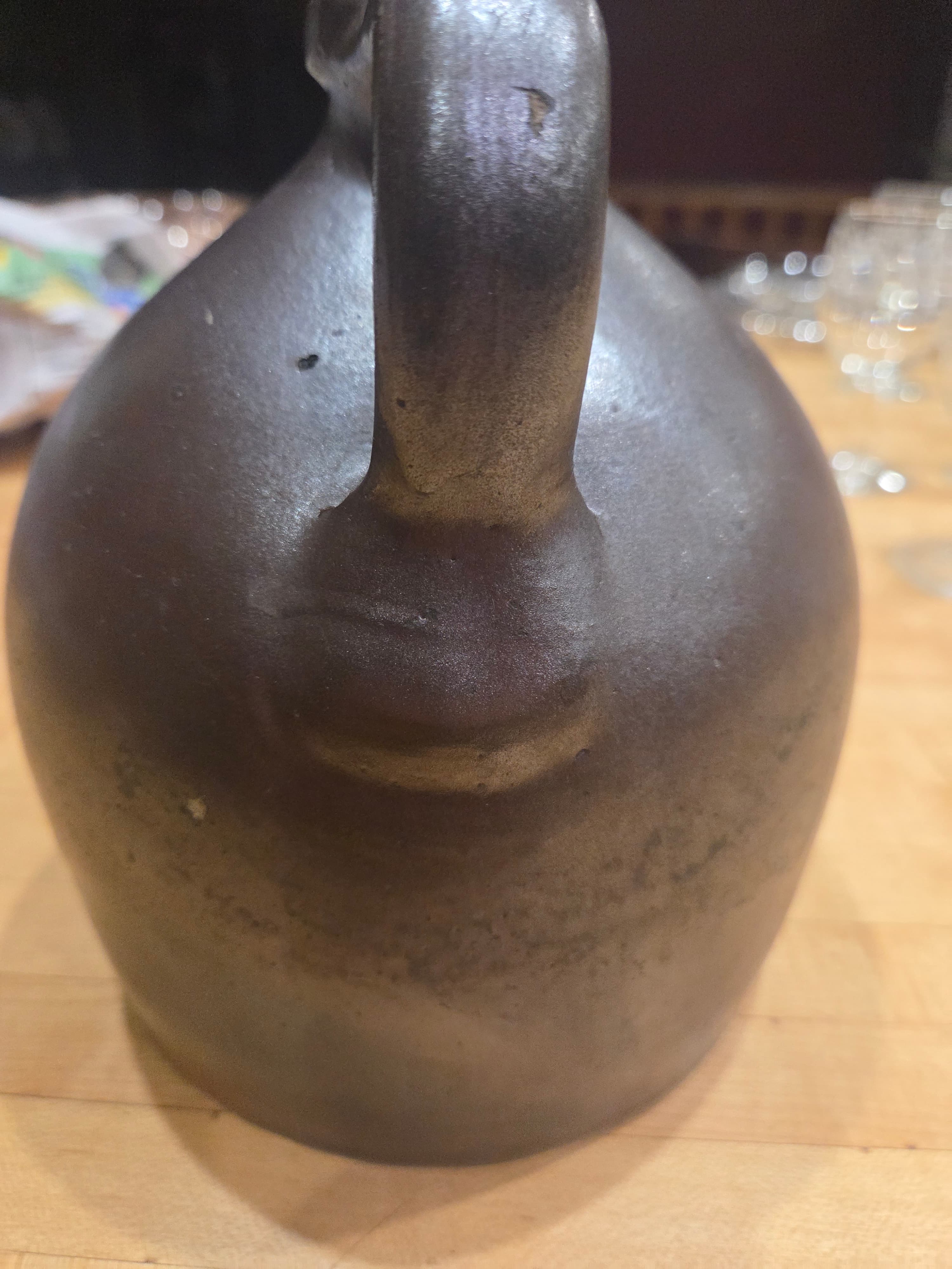 Antique Brown Stoneware 1/2 Gallon Beehive Whiskey Jug Albany Slip Glaze 7.5 - Thumbnail 2