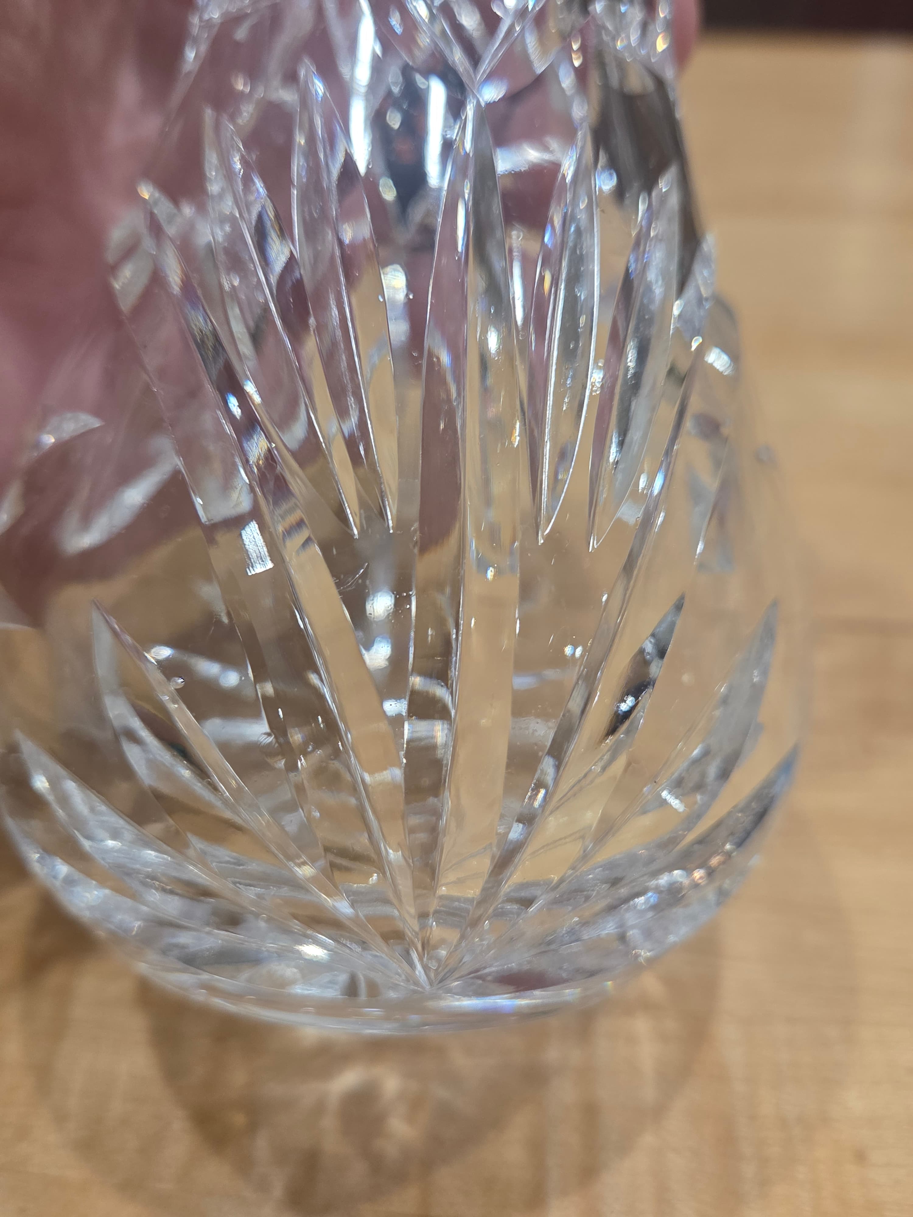 Vintage Cut Crystal Hourglass Vase Frosted Flower Etched Diamond Crosshatch - Thumbnail 3