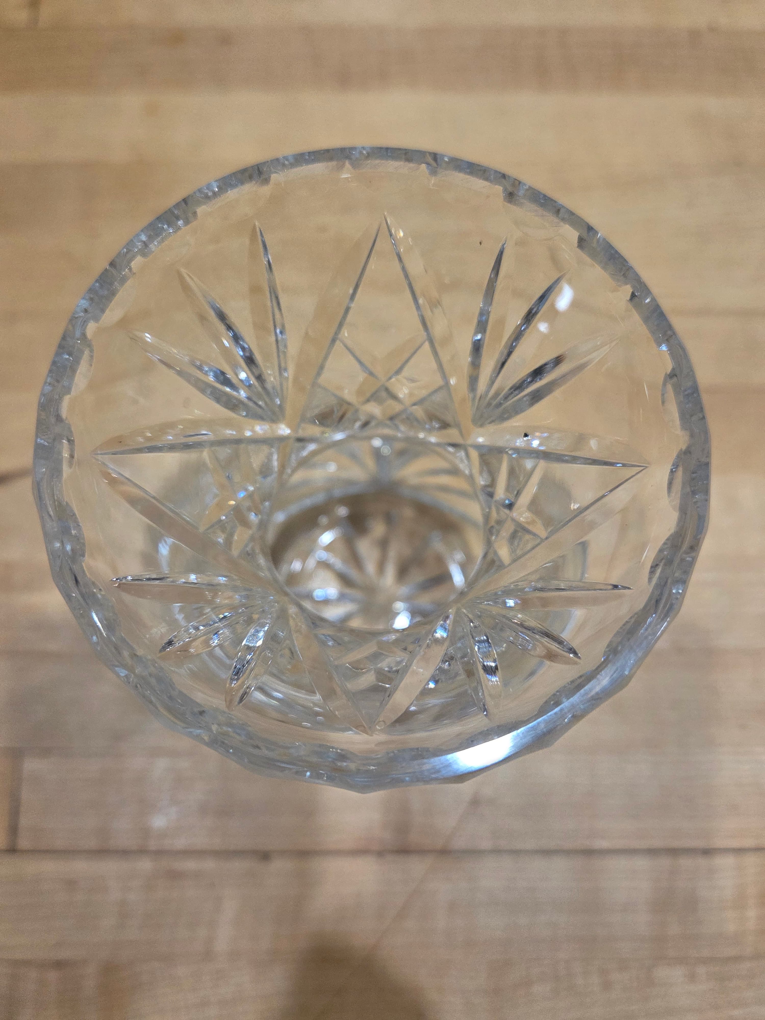 Vintage Cut Crystal Hourglass Vase Frosted Flower Etched Diamond Crosshatch - Thumbnail 5