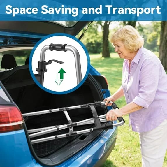 Folding Walker with Wheels & Skis Adjustable Black - Thumbnail 4