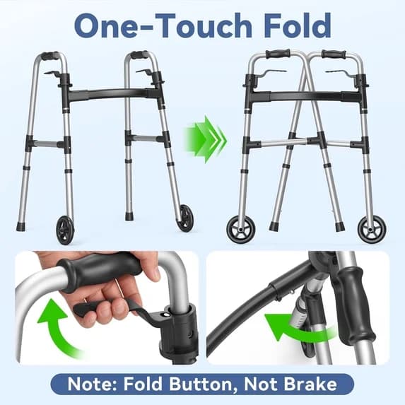 Folding Walker with Wheels & Skis Adjustable Black - Thumbnail 2