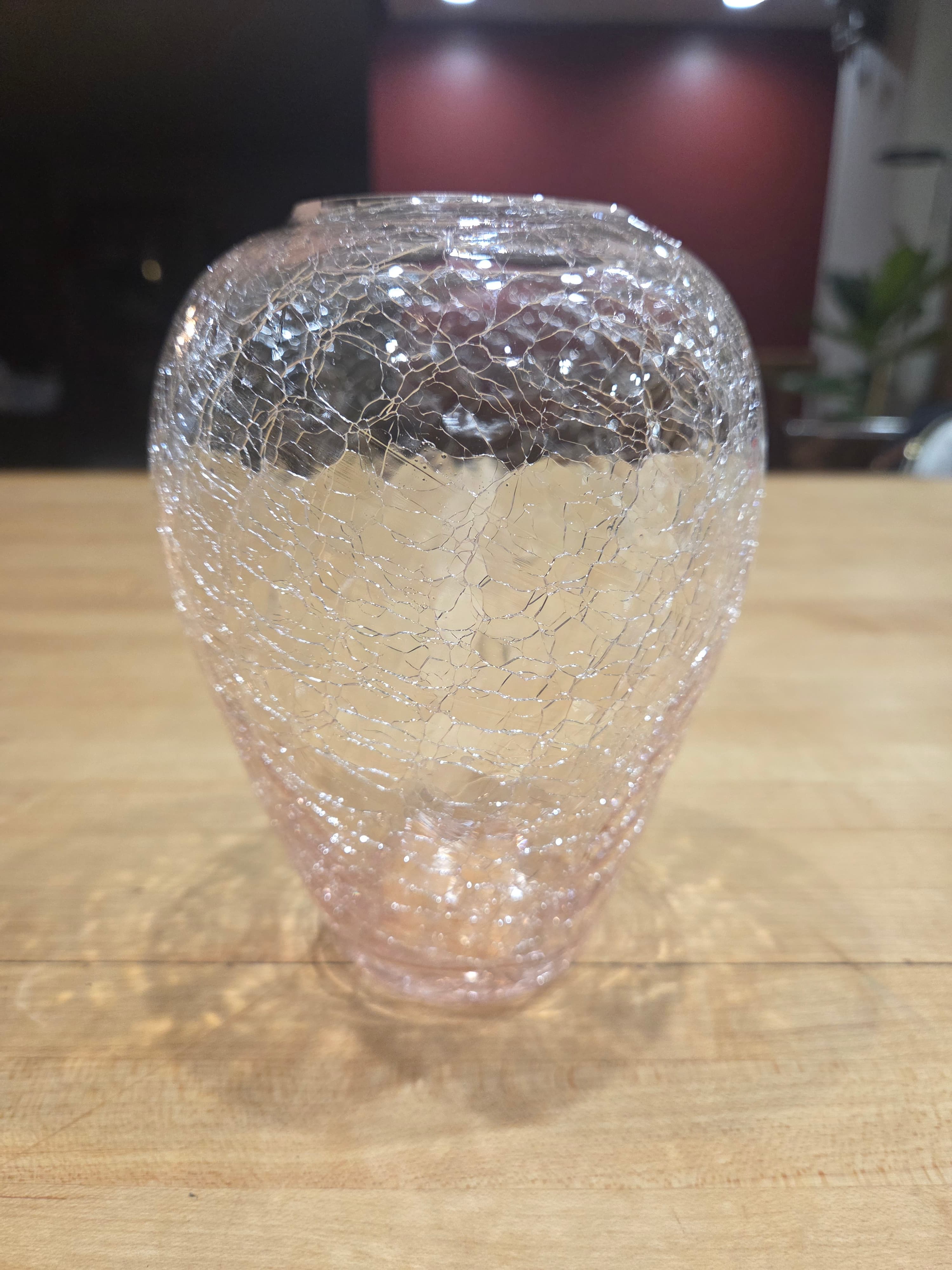 Vintage Silvestri Clear Crackle Glass Vase Mouth Blown Art Glass 1980s - Thumbnail 3