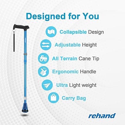 Walking Cane for Men & Women - Foldable, Adjustable, Lightweight, Self-Standing Pivot Walking Cane, Soft Handle Grip, with Travel Bag, Walking Sticks for Seniors & Adults (Blue) - Thumbnail 3