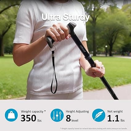 Walking Cane for Men & Women - Foldable, Adjustable, Lightweight, Self-Standing Pivot Walking Cane, Soft Handle Grip, with Travel Bag, Walking Sticks for Seniors & Adults (Blue) - Thumbnail 2