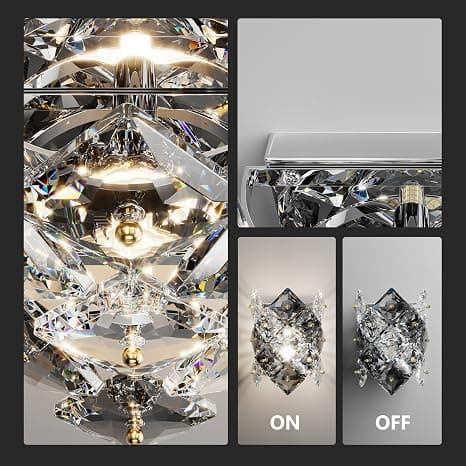 "Modern Crystal Wall Sconces,Chrome Wall Light Fixtures,Luxury Indoor Wall Lamp,K9 Crystal Vanity Wall Mount Lamps,Industrial Sconce Lighting for Bathroom Living Room,Bedsides,Hallway,Bedroom (Smoky Gray and Clear) Condition: Appears New" - Thumbnail 5