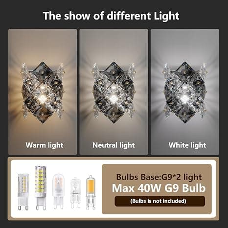 "Modern Crystal Wall Sconces,Chrome Wall Light Fixtures,Luxury Indoor Wall Lamp,K9 Crystal Vanity Wall Mount Lamps,Industrial Sconce Lighting for Bathroom Living Room,Bedsides,Hallway,Bedroom (Smoky Gray and Clear) Condition: Appears New" - Thumbnail 2