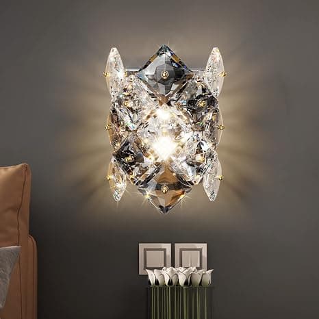 "Modern Crystal Wall Sconces,Chrome Wall Light Fixtures,Luxury Indoor Wall Lamp,K9 Crystal Vanity Wall Mount Lamps,Industrial Sconce Lighting for Bathroom Living Room,Bedsides,Hallway,Bedroom (Smoky Gray and Clear) Condition: Appears New"