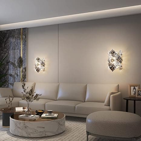 "Modern Crystal Wall Sconces,Chrome Wall Light Fixtures,Luxury Indoor Wall Lamp,K9 Crystal Vanity Wall Mount Lamps,Industrial Sconce Lighting for Bathroom Living Room,Bedsides,Hallway,Bedroom (Smoky Gray and Clear) Condition: Appears New" - Thumbnail 4