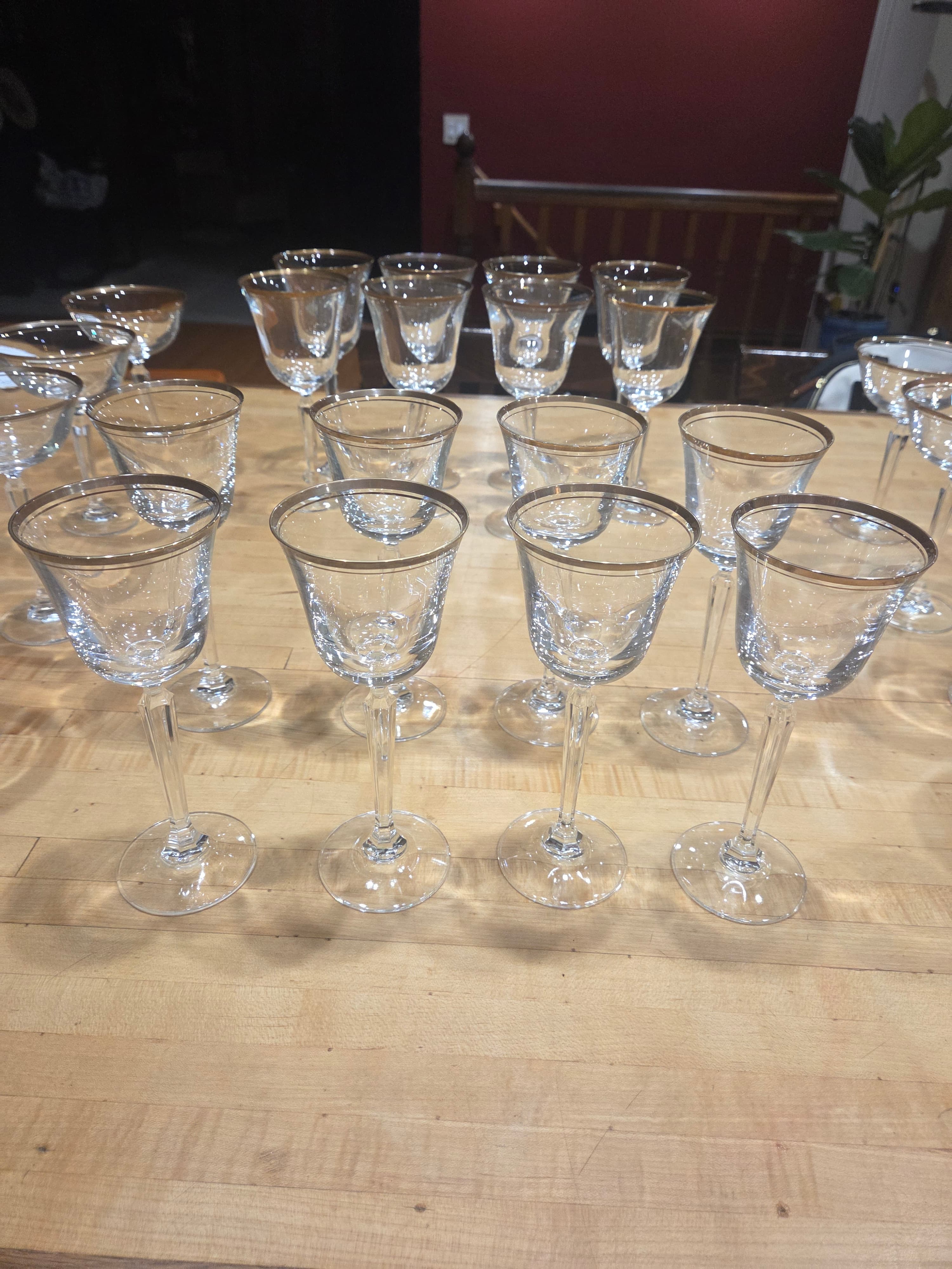 24pc Mikasa Wheaton Crystal Stemware Set Gold Rim Water Wine Champagne Glasses - Thumbnail 2