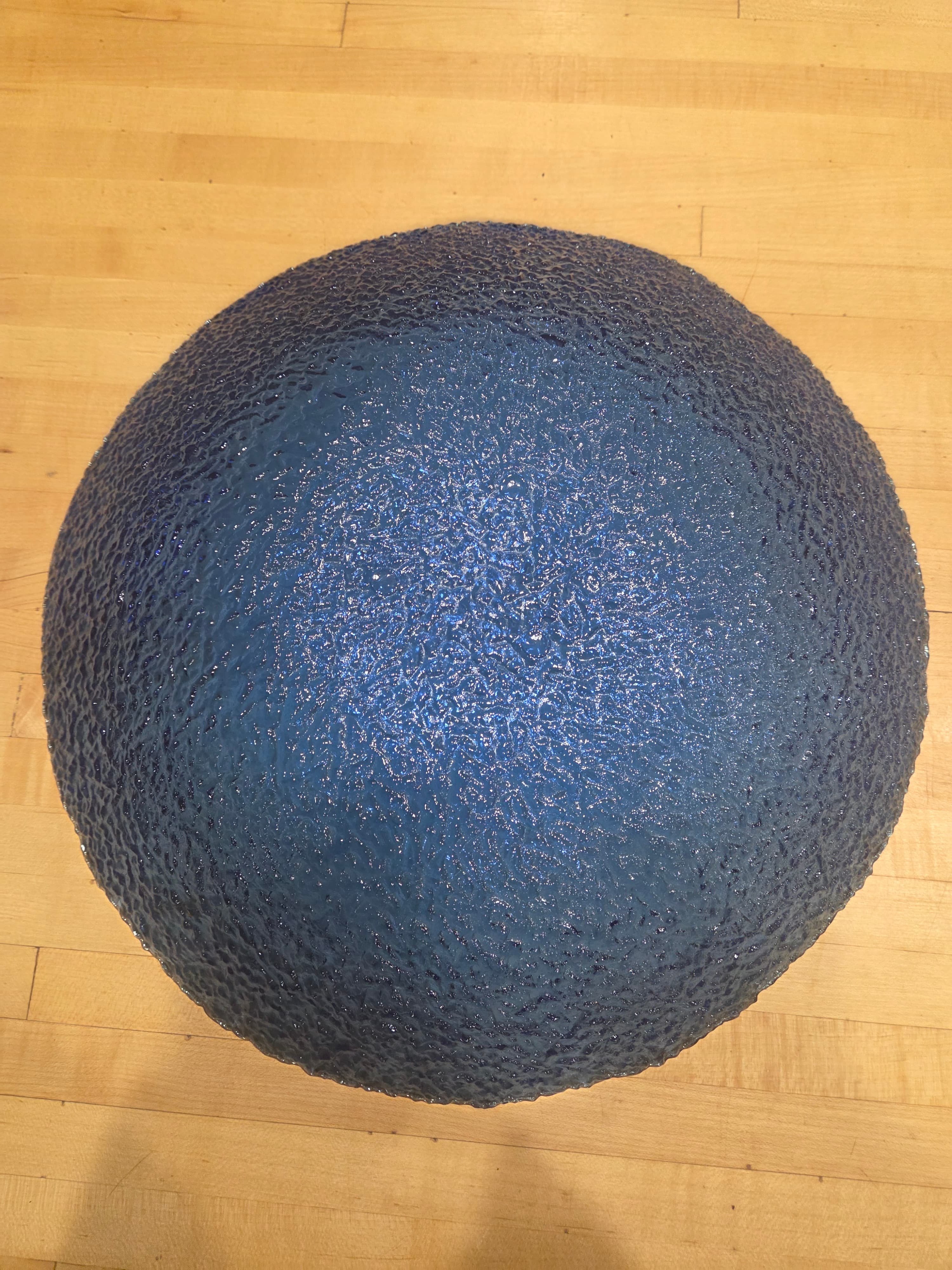 Vintage Cobalt Blue Textured Glass Bowl Gold  Centerpiece Mid Century Modern MCM - Thumbnail 3