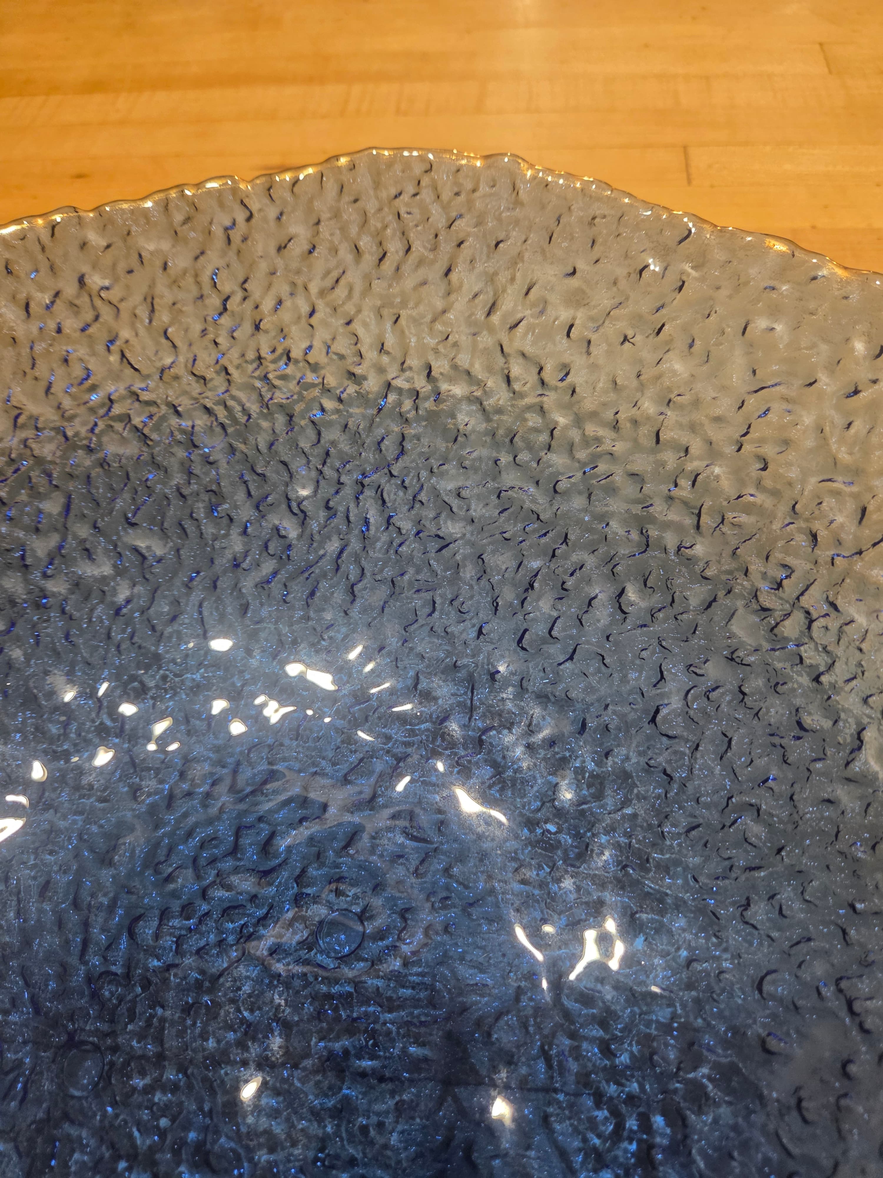 Vintage Cobalt Blue Textured Glass Bowl Gold  Centerpiece Mid Century Modern MCM - Thumbnail 5