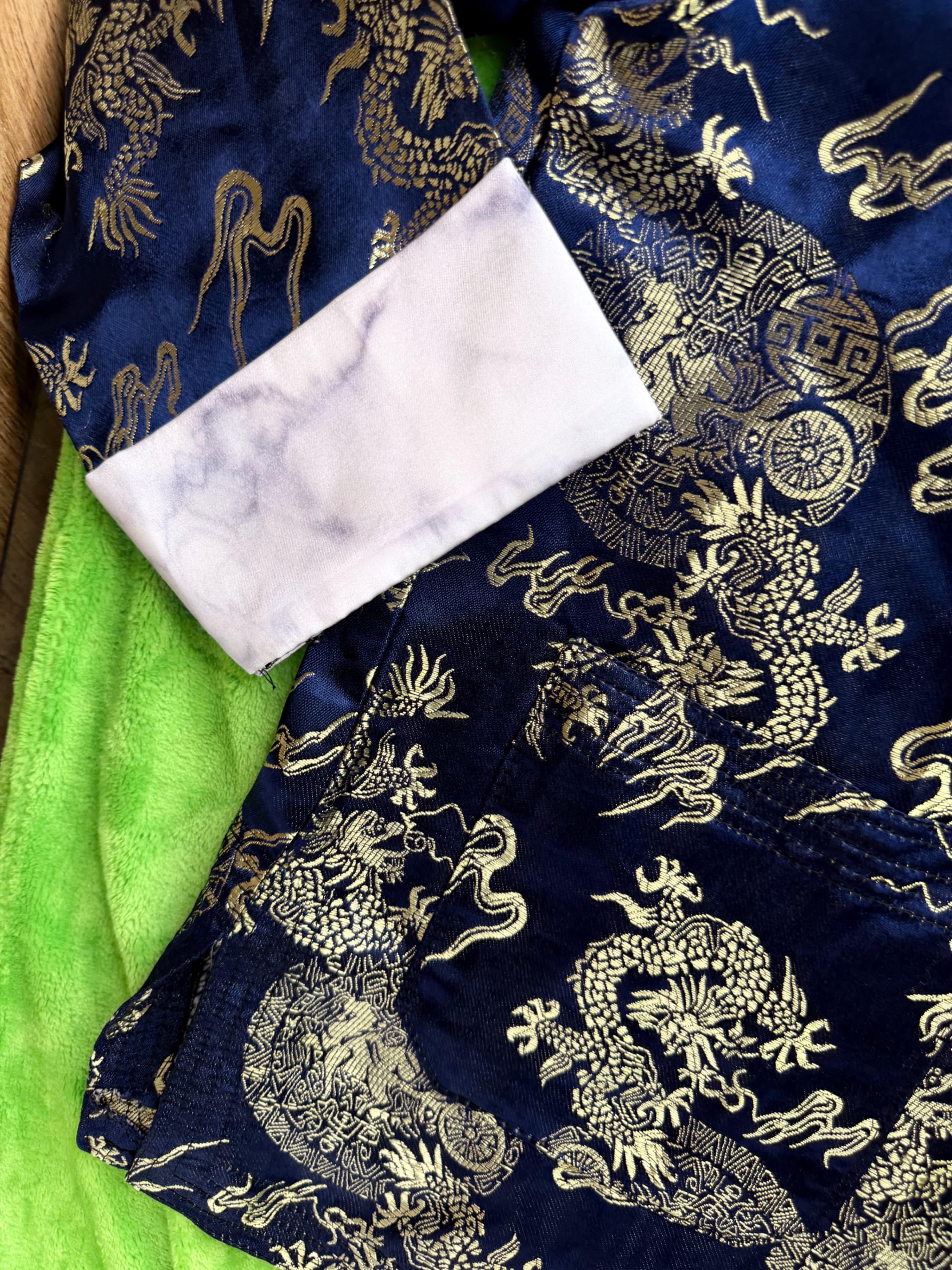 Chinese Dragon Brocade Jacket Navy Gold Frog Closure Mandarin Collar Sz L - Thumbnail 5