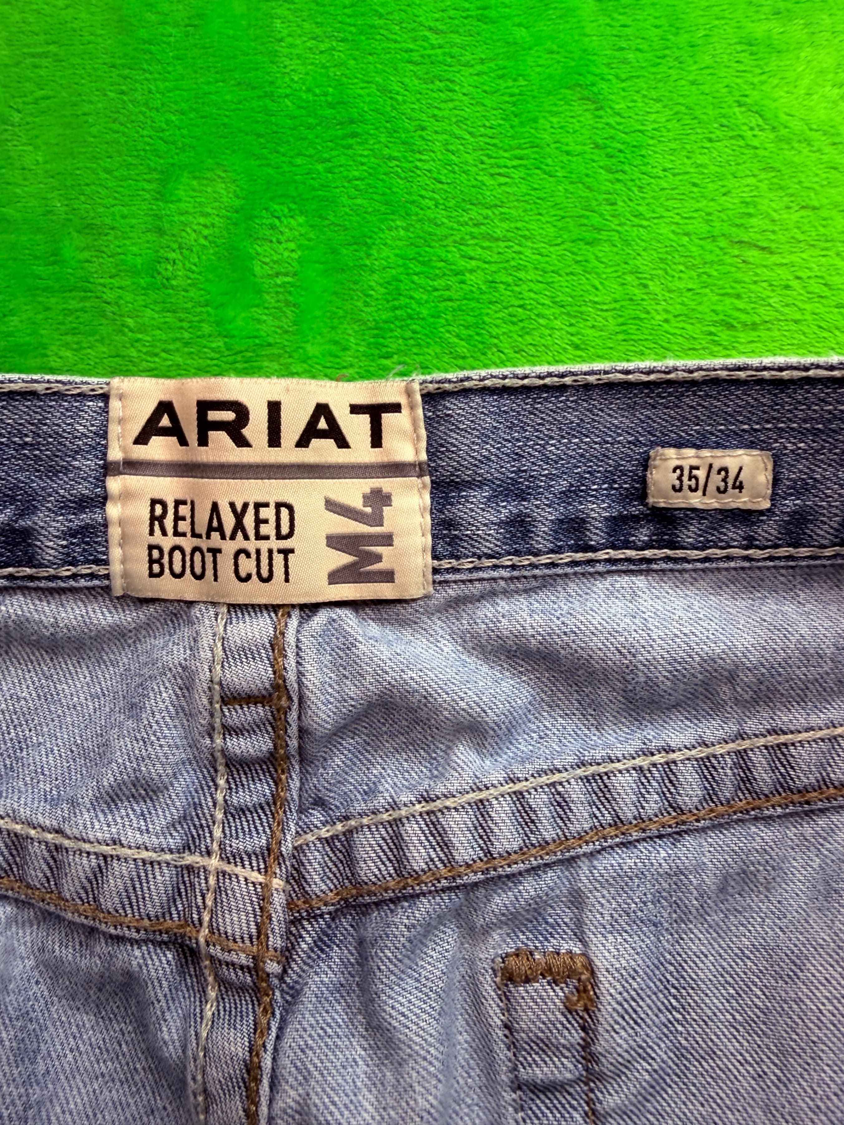 Ariat M4 Relaxed Boot Cut Jeans Mens 35x34 Light Wash Denim Western - Thumbnail 3