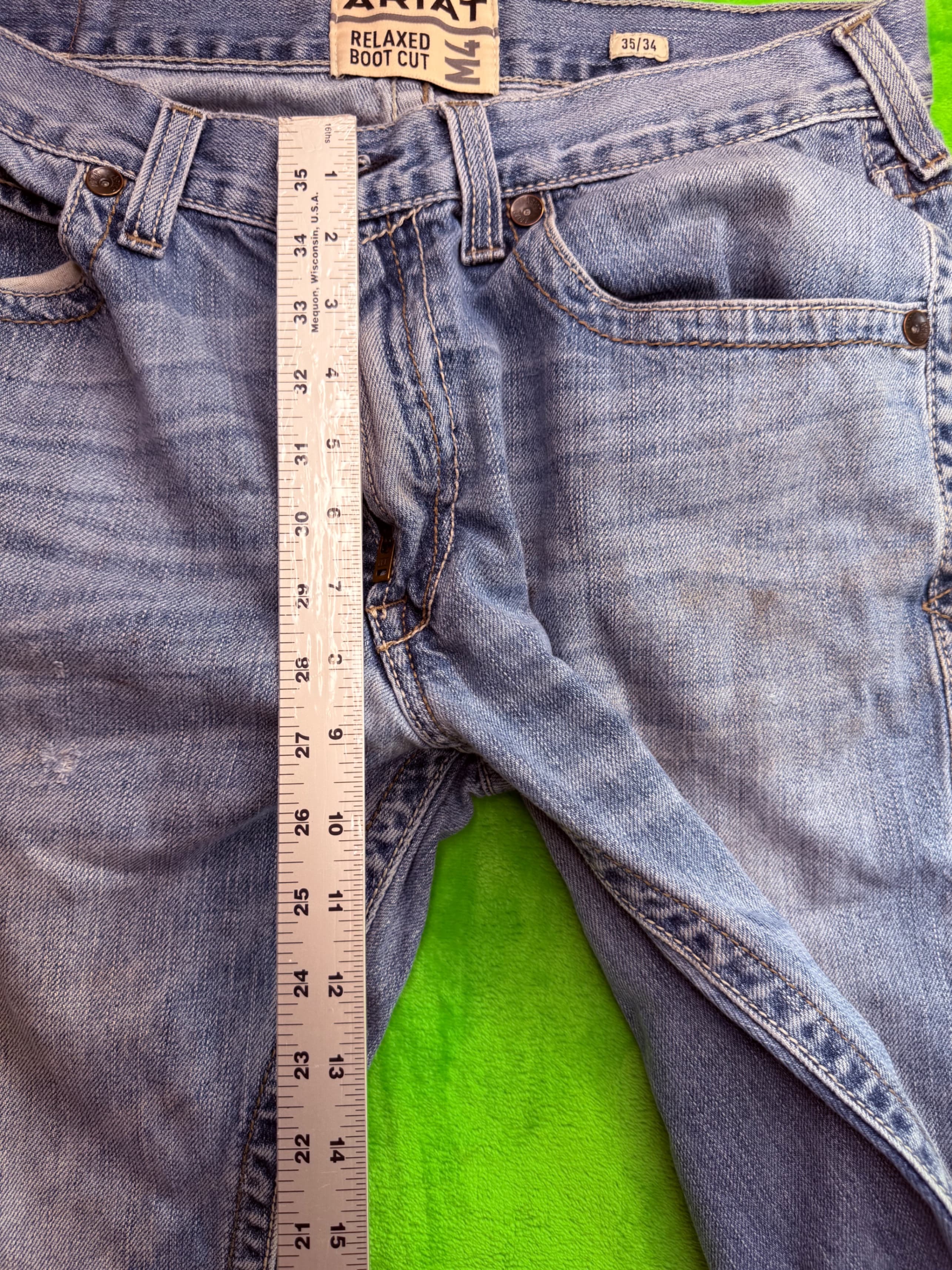 Ariat M4 Relaxed Boot Cut Jeans Mens 35x34 Light Wash Denim Western - Thumbnail 9