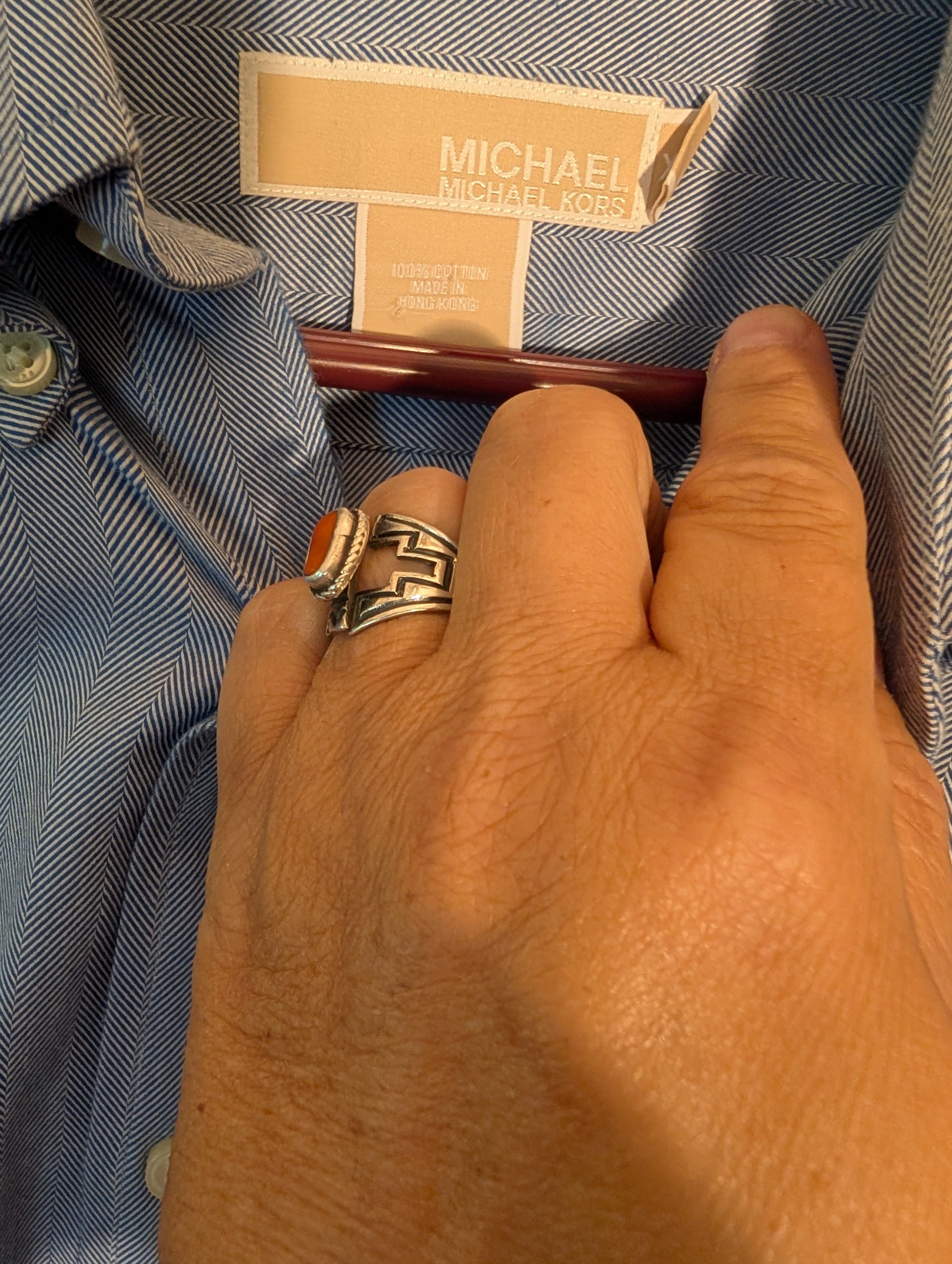 Michael Kors Men's Blue Button-Up Shirt XXL - Thumbnail 4