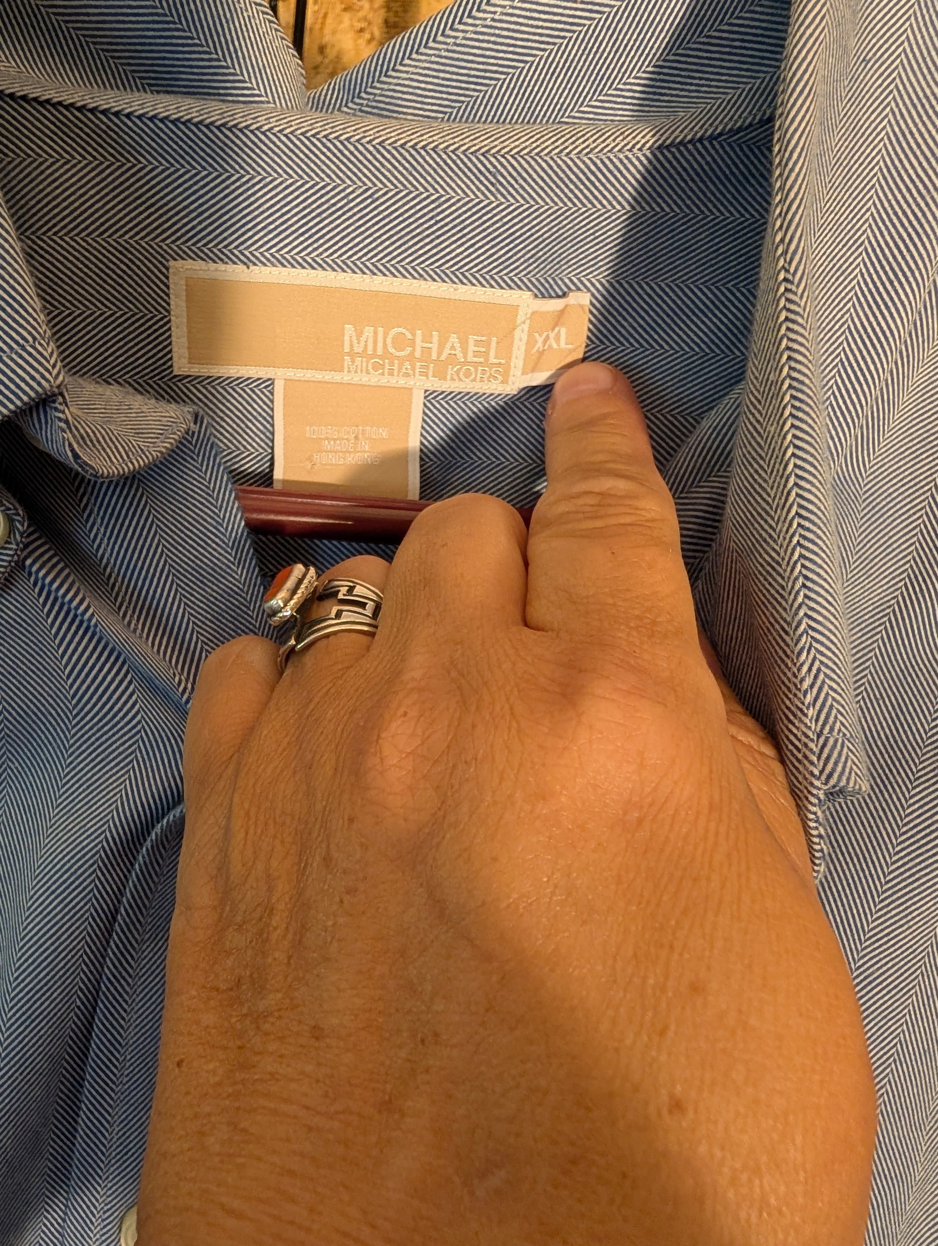 Michael Kors Men's Blue Button-Up Shirt XXL - Thumbnail 3