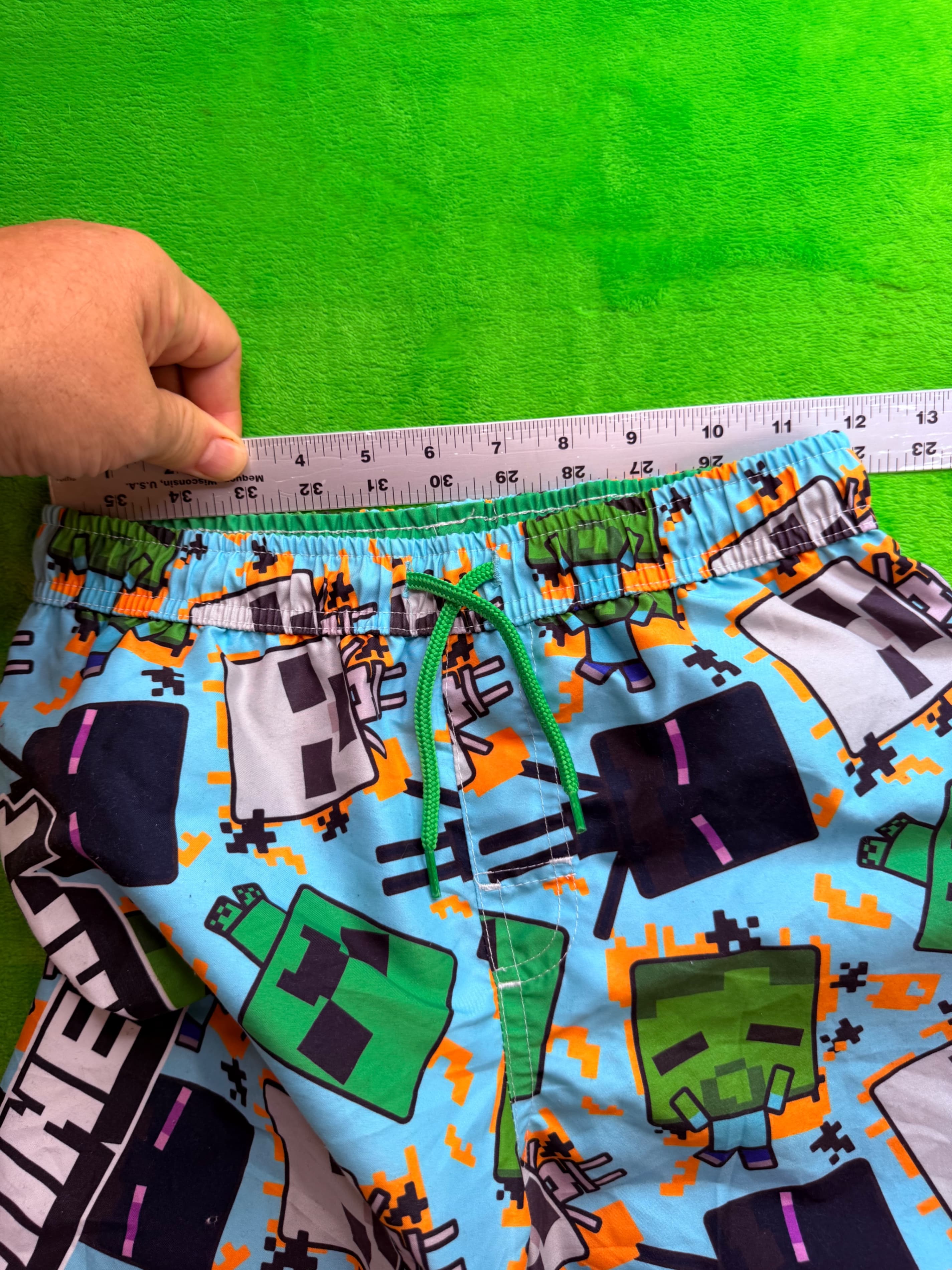 Minecraft Boys Swim Trunks Sz 12 Creeper Zombie Blue Board Shorts - Thumbnail 6
