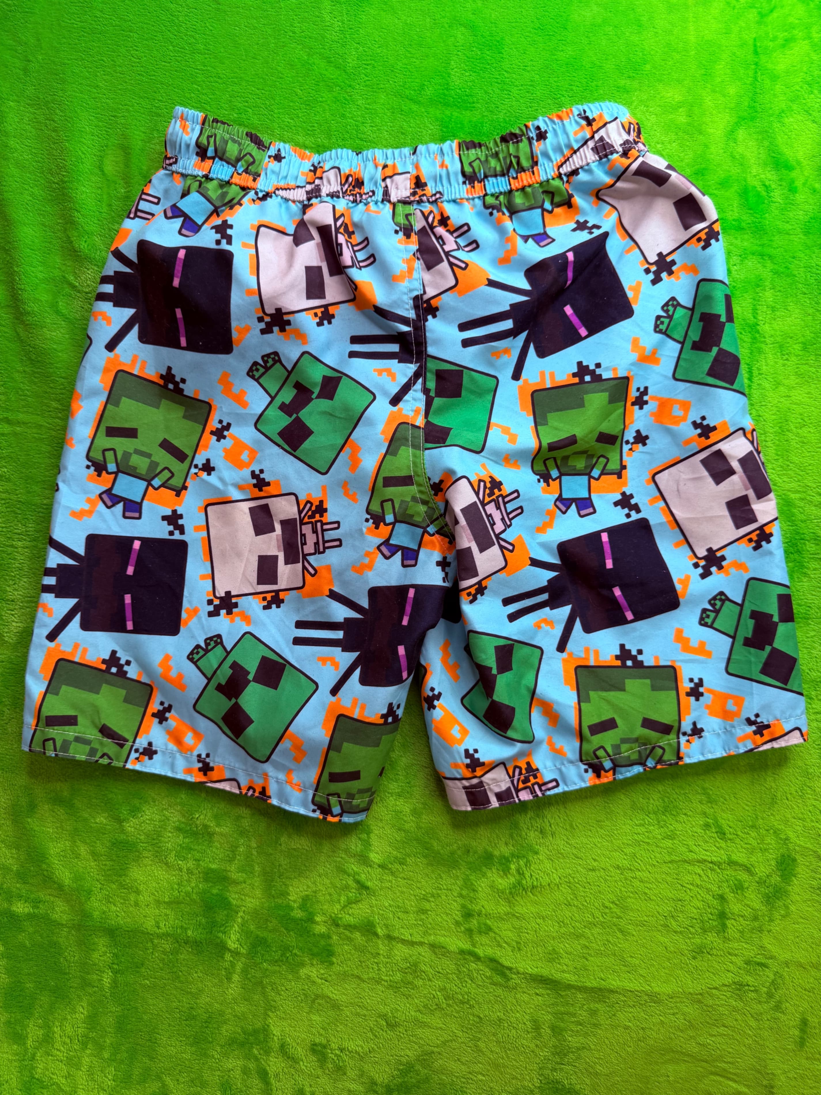 Minecraft Boys Swim Trunks Sz 12 Creeper Zombie Blue Board Shorts - Thumbnail 2