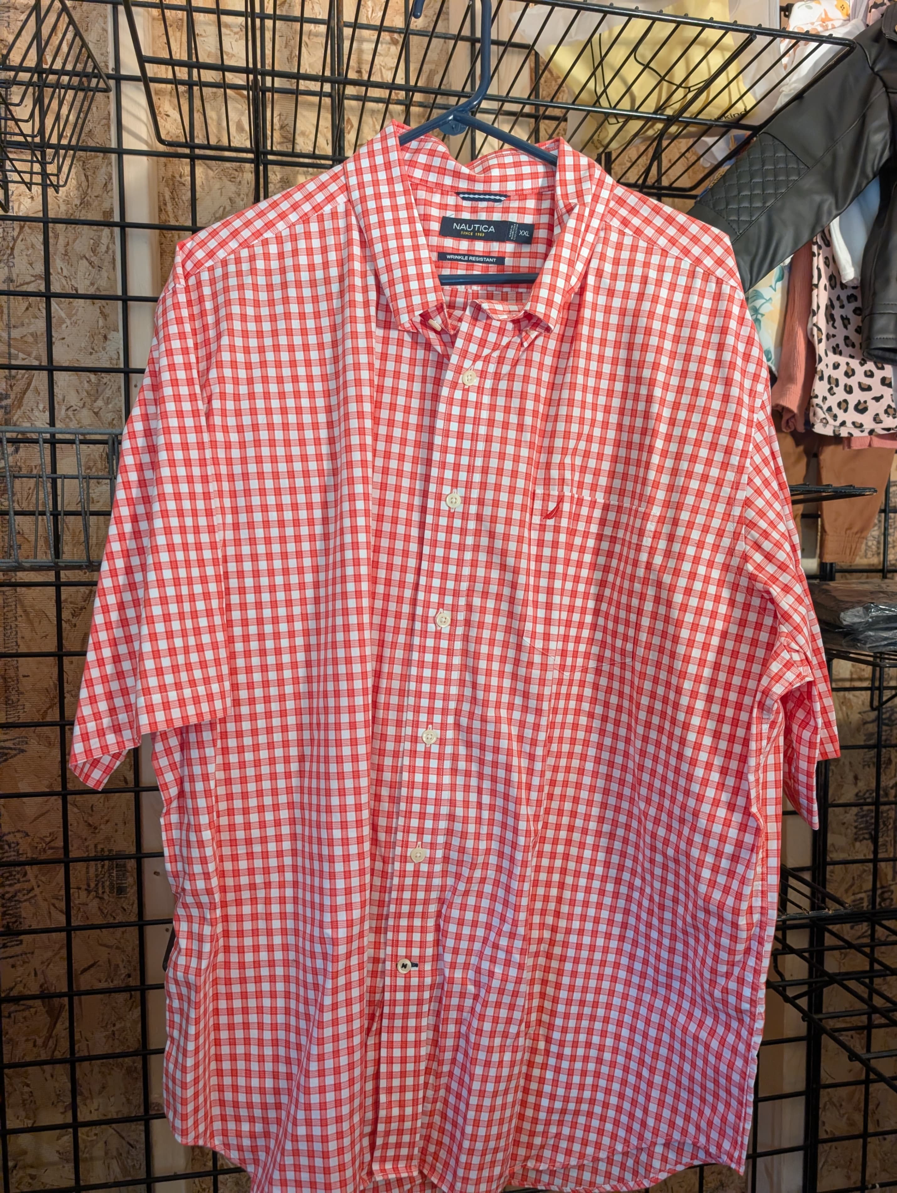 Nautica Red Gingham Short Sleeve Shirt XXL - Thumbnail 2