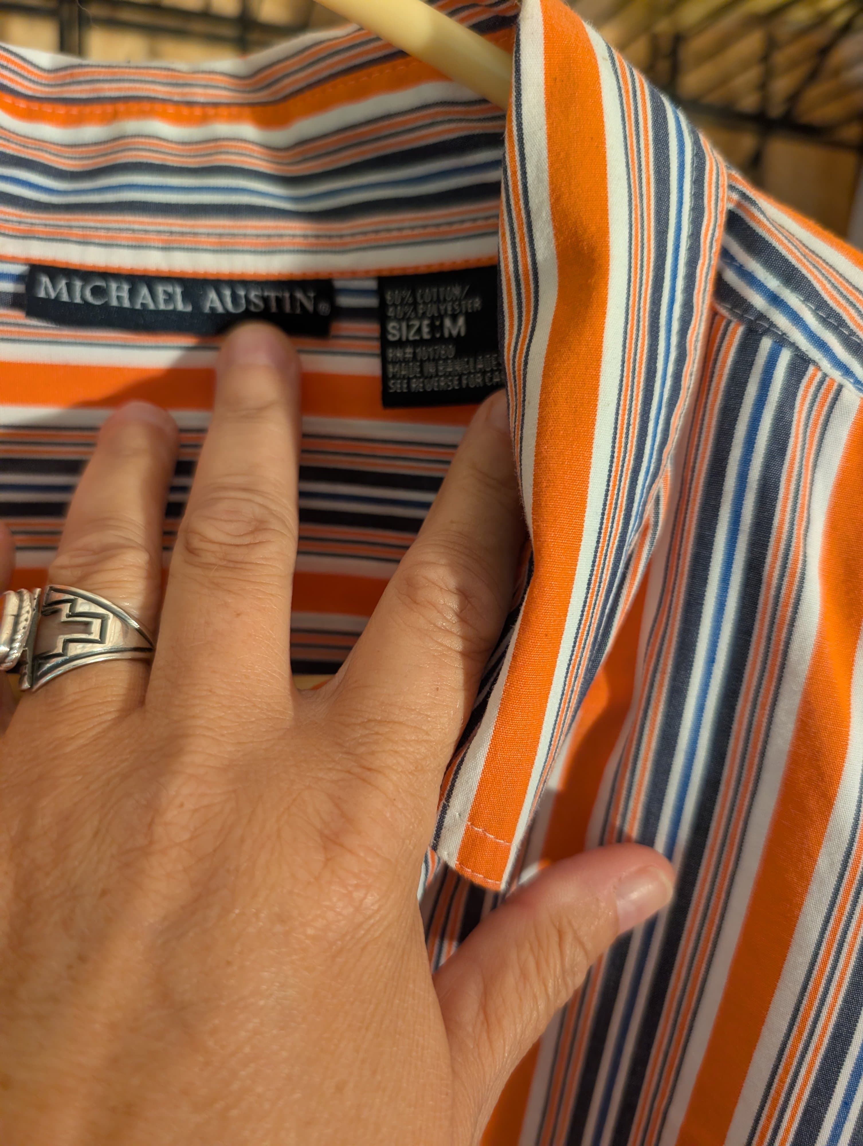 Michael Austin Striped Button-Up Shirt Size M - Thumbnail 3