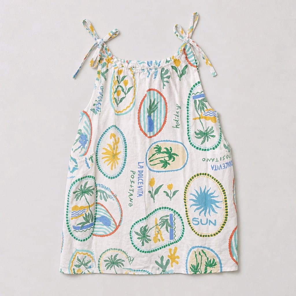 Junior Girls Sleeveless Printed Tank with Tie Straps Sz Lrg