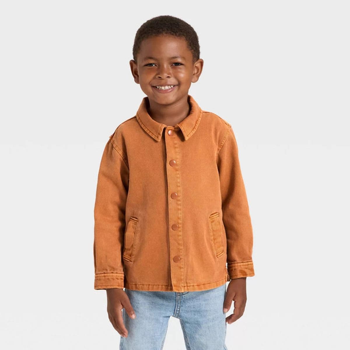 Toddler Boys' Twill Snap Front Jacket - Cat & Jack™ Brown 4T - Thumbnail 3
