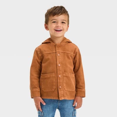 Toddler Boys' Twill Snap Front Jacket - Cat & Jack™ Brown 4T - Thumbnail 6