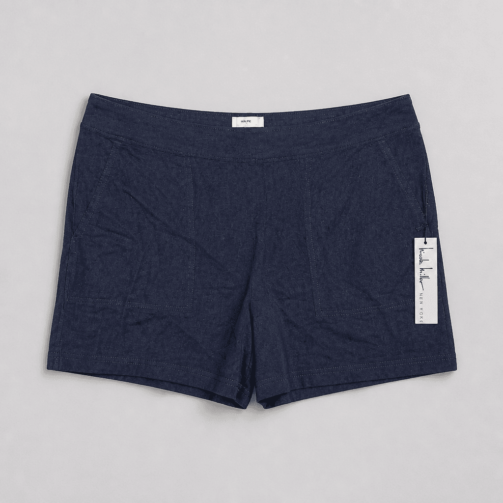 Nicole Miller Navy Shorts 100% Linen Lrg NWT