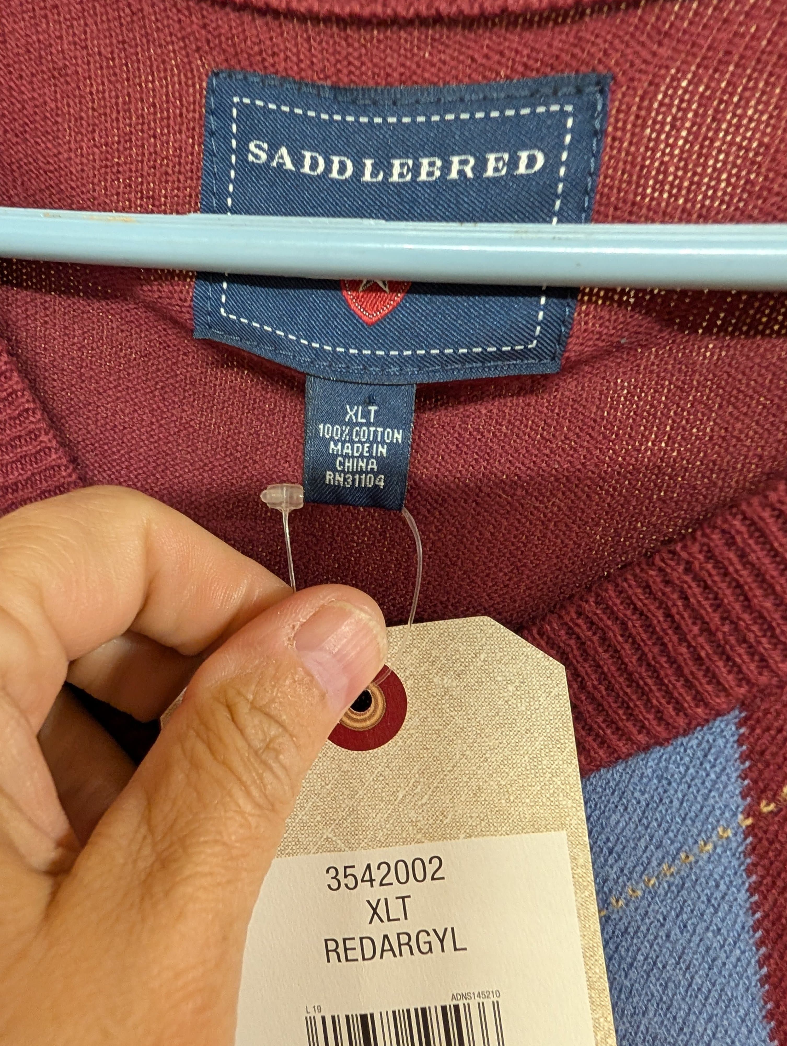 Saddlebred Argyle Sweater Vest XLT Red Blue - Thumbnail 3