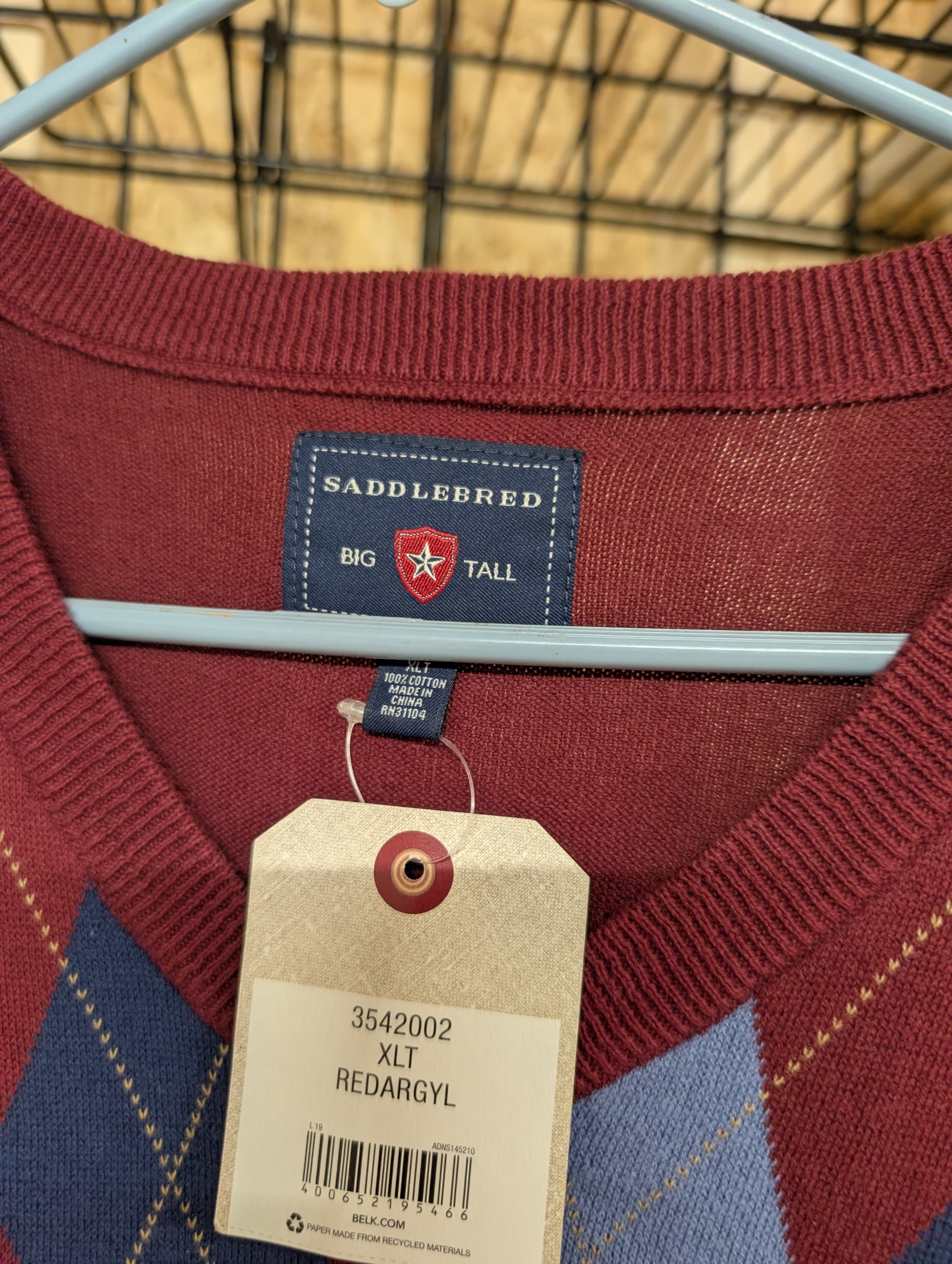Saddlebred Argyle Sweater Vest XLT Red Blue - Thumbnail 2