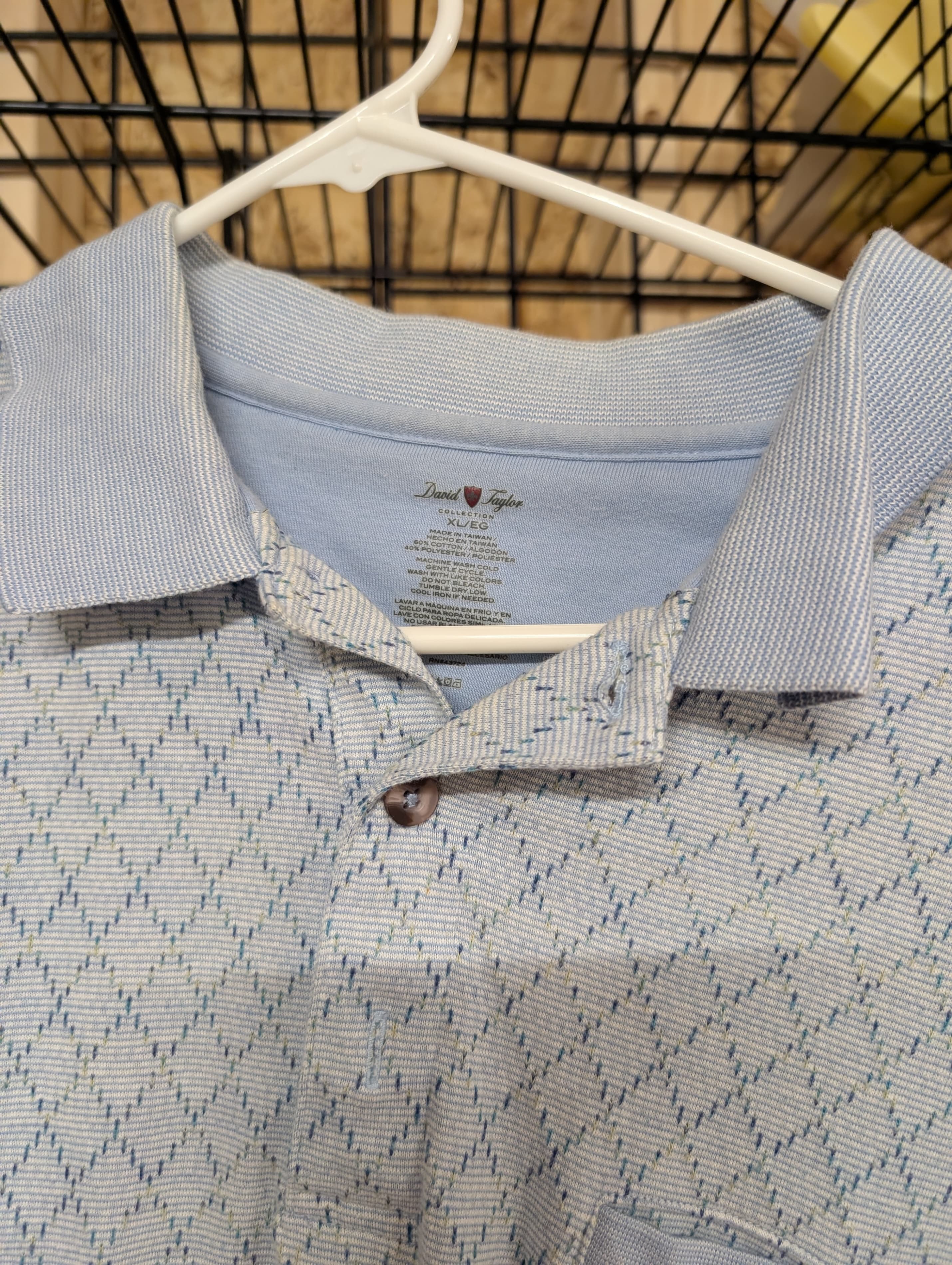 David Taylor Men's XL Polo Shirt Blue Pattern - Thumbnail 2