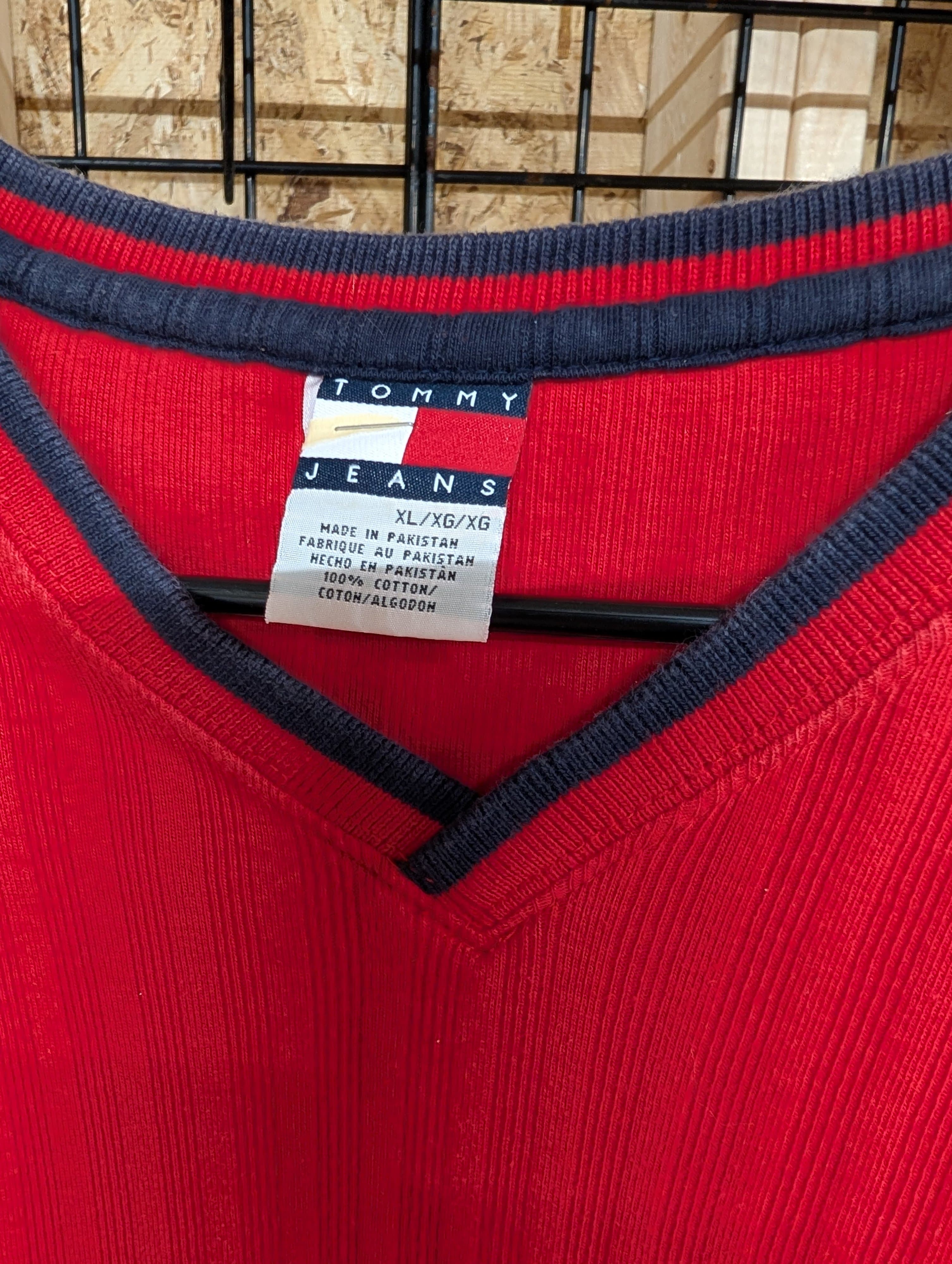 Tommy Jeans Red V-Neck T-Shirt XL - Thumbnail 2