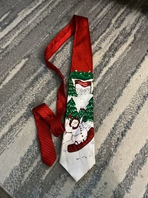 Holiday Tales Men’s 100% Silk Tie Christmas Santa Holiday Snow Boarding - Thumbnail 2