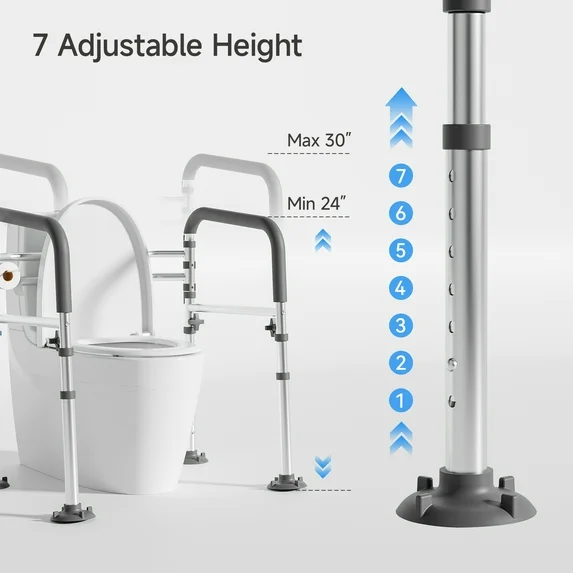 Toilet Safety Rails, Adjustable Toilet Frame, Foldable Toilet Handles Fit Any Toilets (Gray) - Thumbnail 2