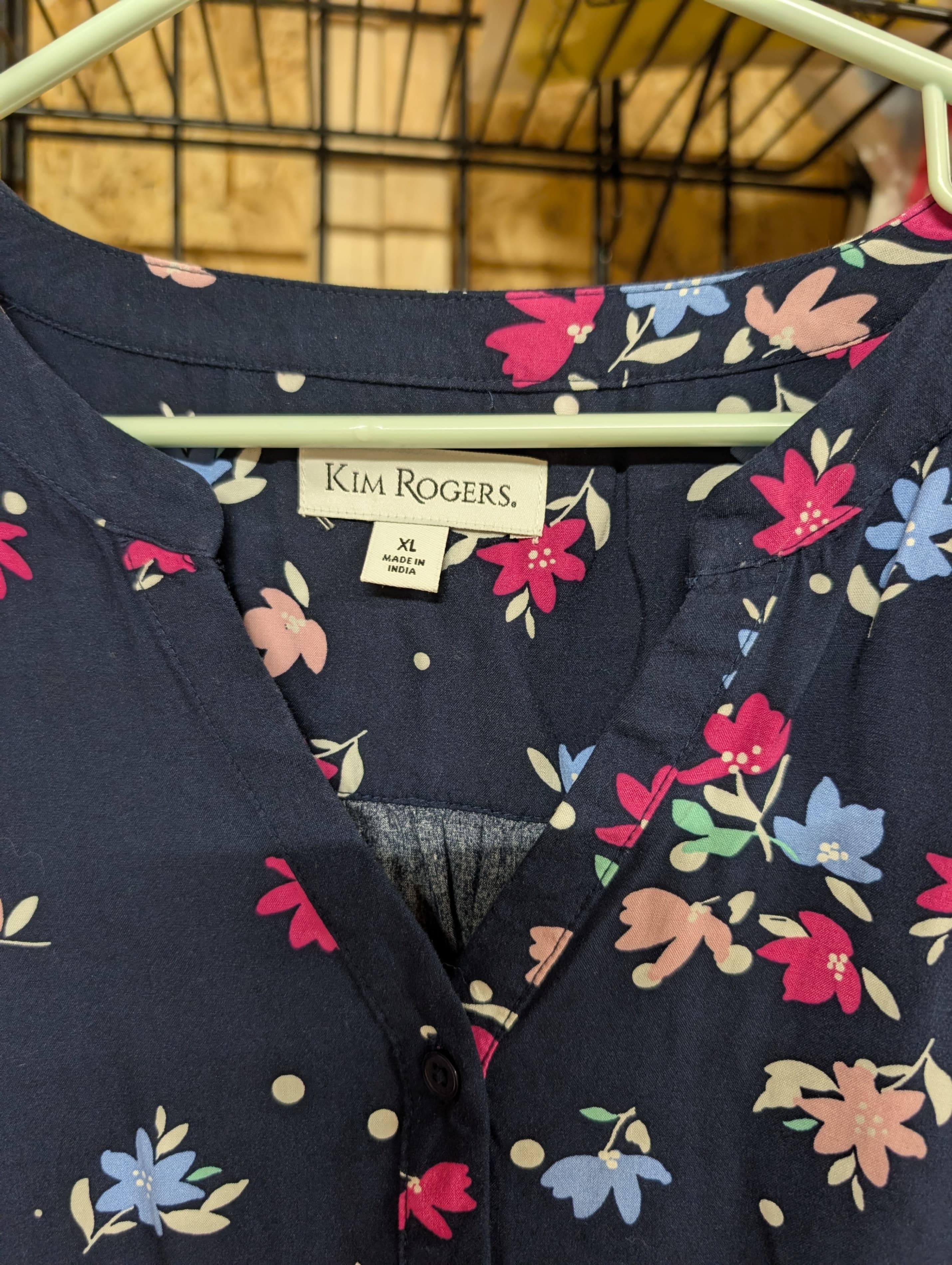 Kim Rogers Floral Blouse XL Navy Long Sleeve - Thumbnail 3