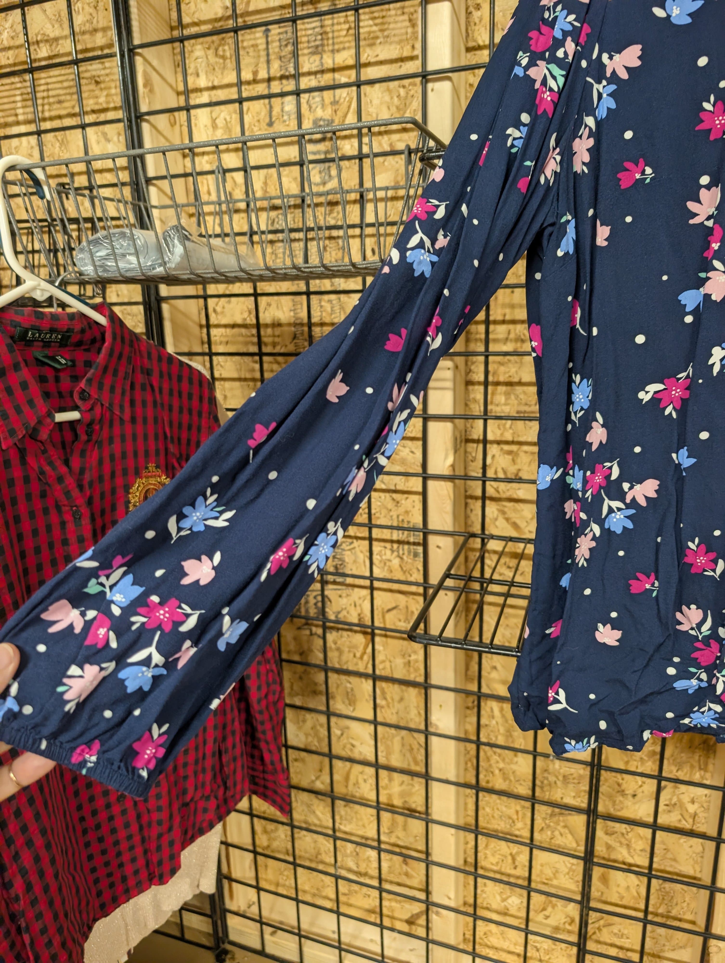 Kim Rogers Floral Blouse XL Navy Long Sleeve - Thumbnail 4