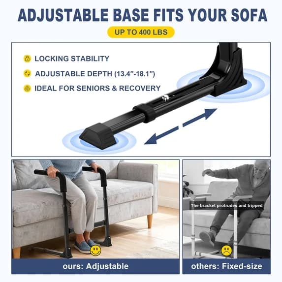 "Couch Stand Assist for Elderly, Adjustable Stand Up Assist Chair Raiser, Heavy Duty Stand Assist Aid with Non-Slip Handles for Seniors, 400 lbs Capacity, White - Thumbnail 3