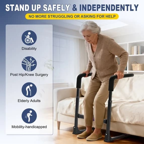 "Couch Stand Assist for Elderly, Adjustable Stand Up Assist Chair Raiser, Heavy Duty Stand Assist Aid with Non-Slip Handles for Seniors, 400 lbs Capacity, White - Thumbnail 8