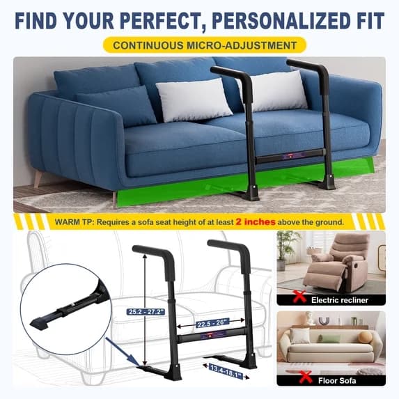 "Couch Stand Assist for Elderly, Adjustable Stand Up Assist Chair Raiser, Heavy Duty Stand Assist Aid with Non-Slip Handles for Seniors, 400 lbs Capacity, White - Thumbnail 5