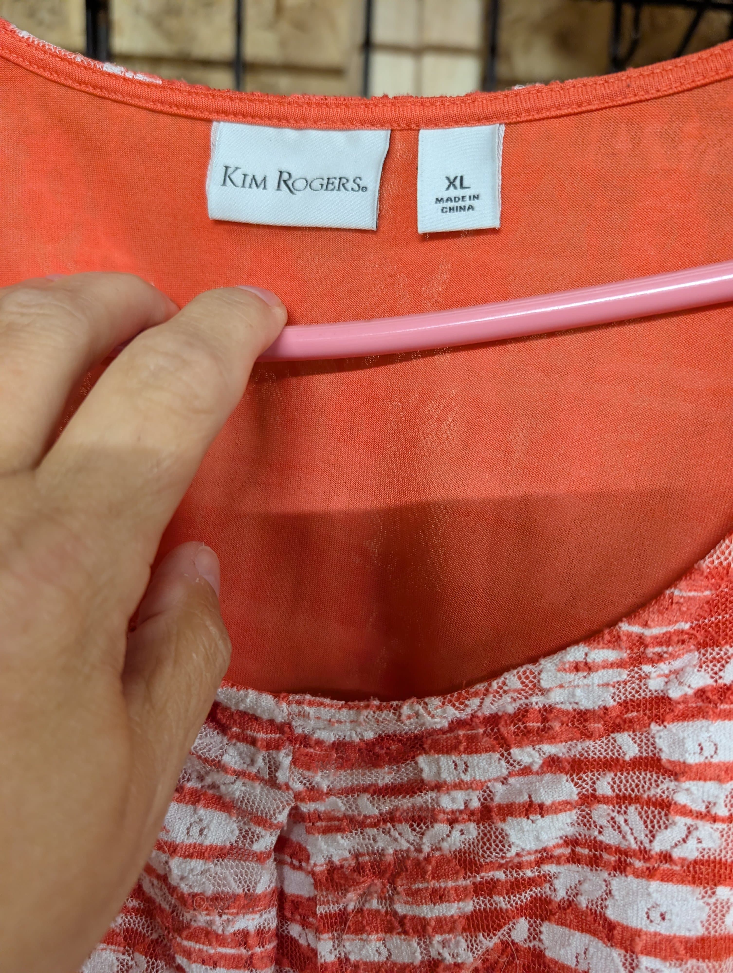 Kim Rogers Women's XL Striped Lace Top - Thumbnail 2
