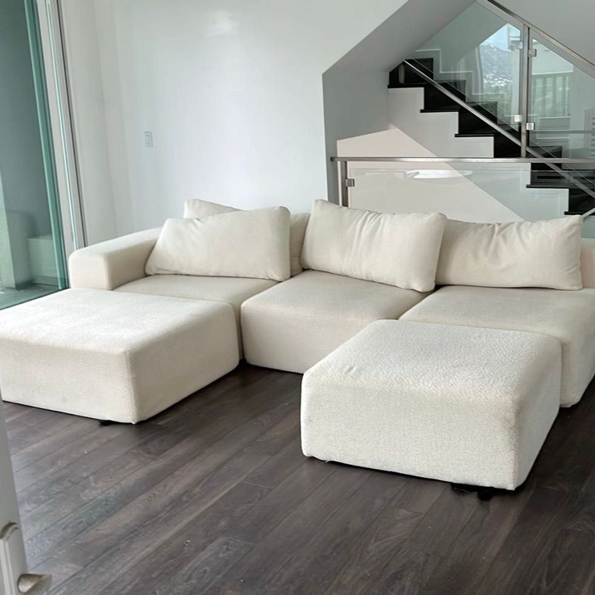 Diorama Cream Sectional Sofa with Modular Ottomans - Thumbnail 2