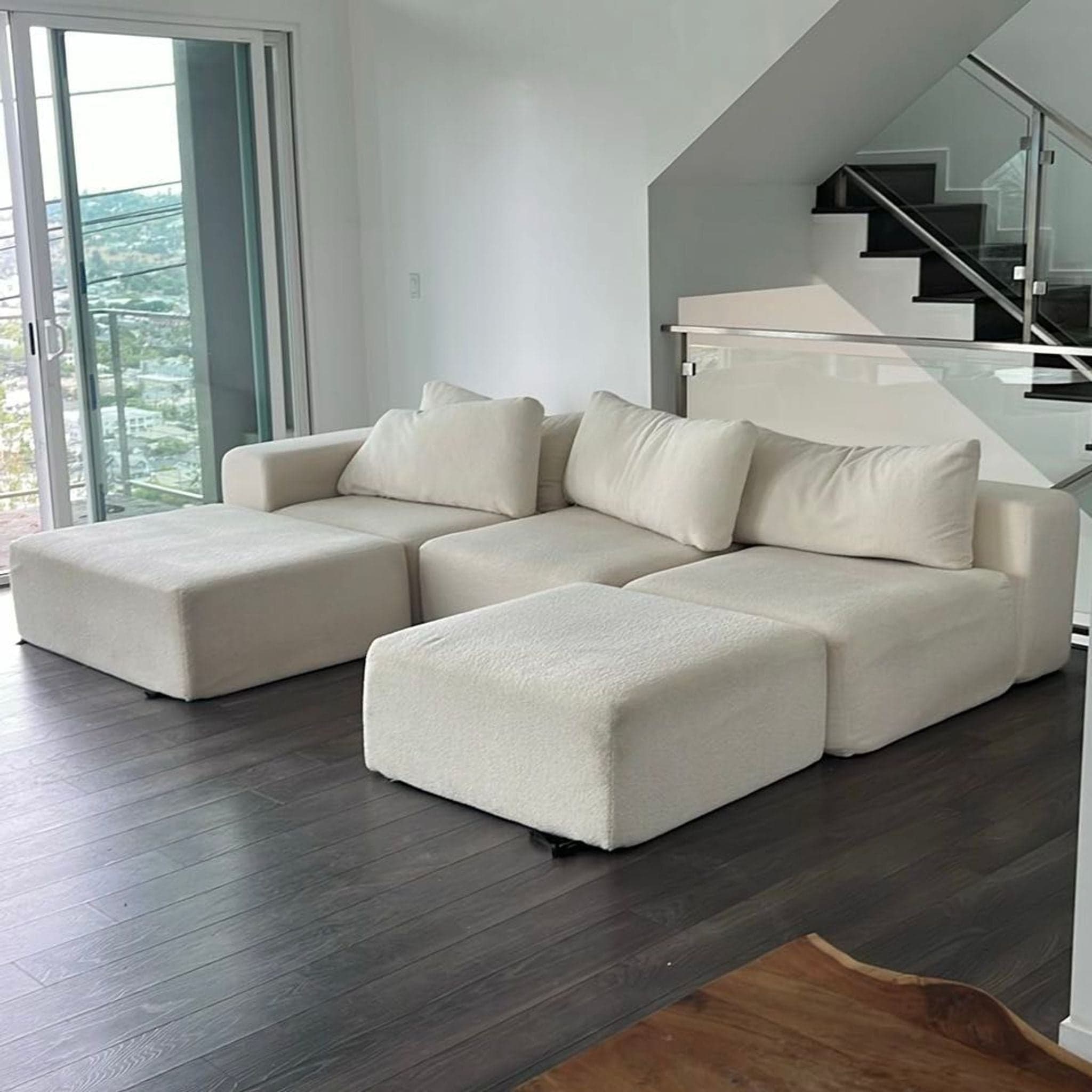 Diorama Cream Sectional Sofa with Modular Ottomans - Thumbnail 3