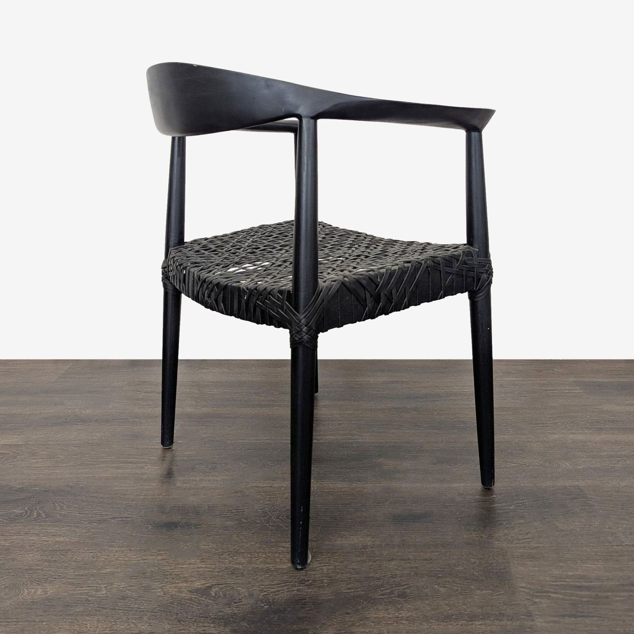 Safavieh Home Wade Black Teak Wood Armchair with Woven Leather Web Seat - Thumbnail 8