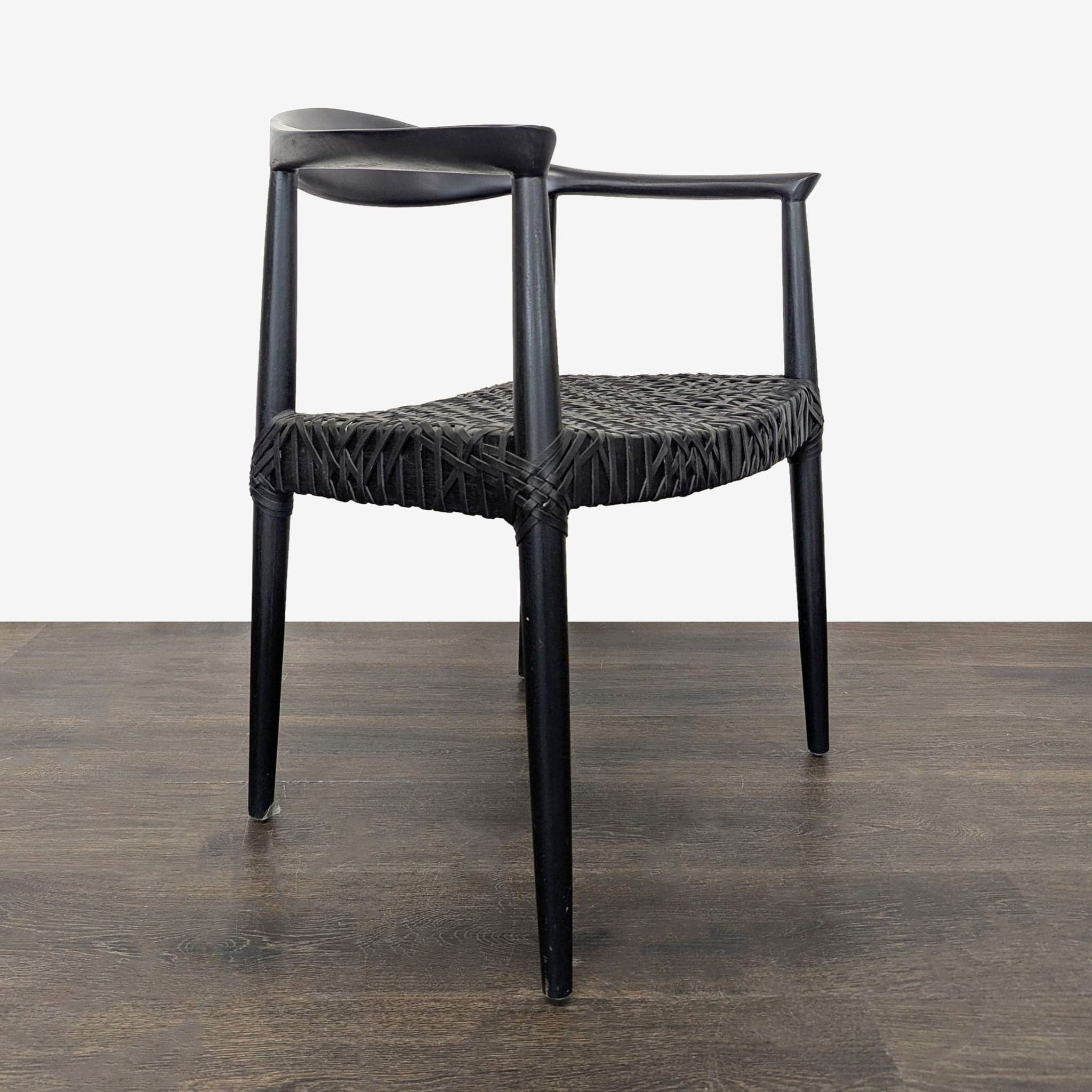 Safavieh Home Wade Black Teak Wood Armchair with Woven Leather Web Seat - Thumbnail 2