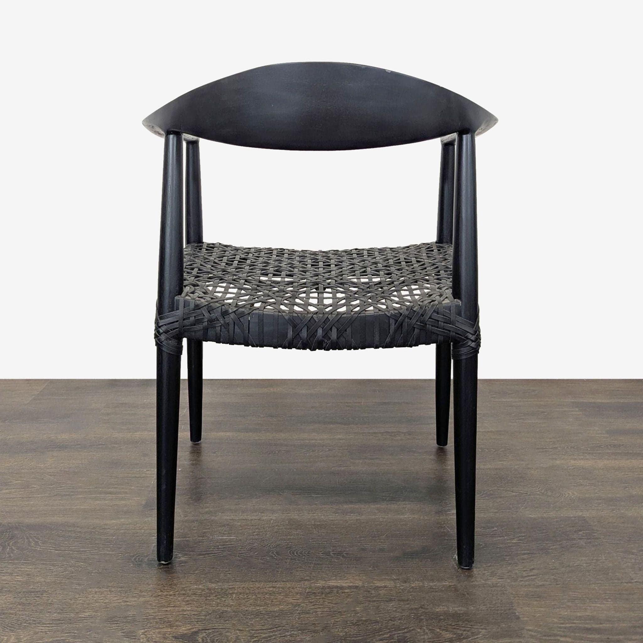 Safavieh Home Wade Black Teak Wood Armchair with Woven Leather Web Seat - Thumbnail 3