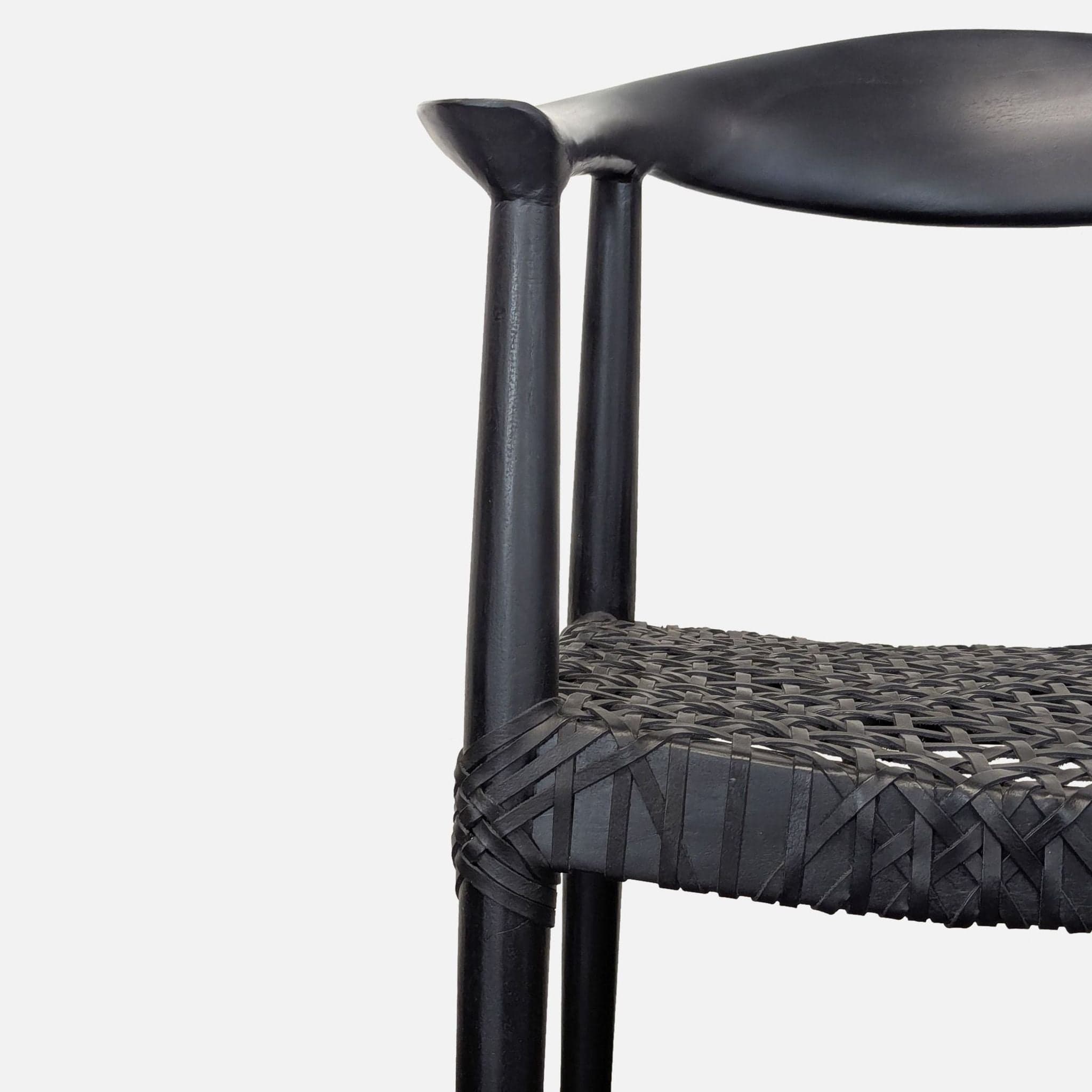 Safavieh Home Wade Black Teak Wood Armchair with Woven Leather Web Seat - Thumbnail 6