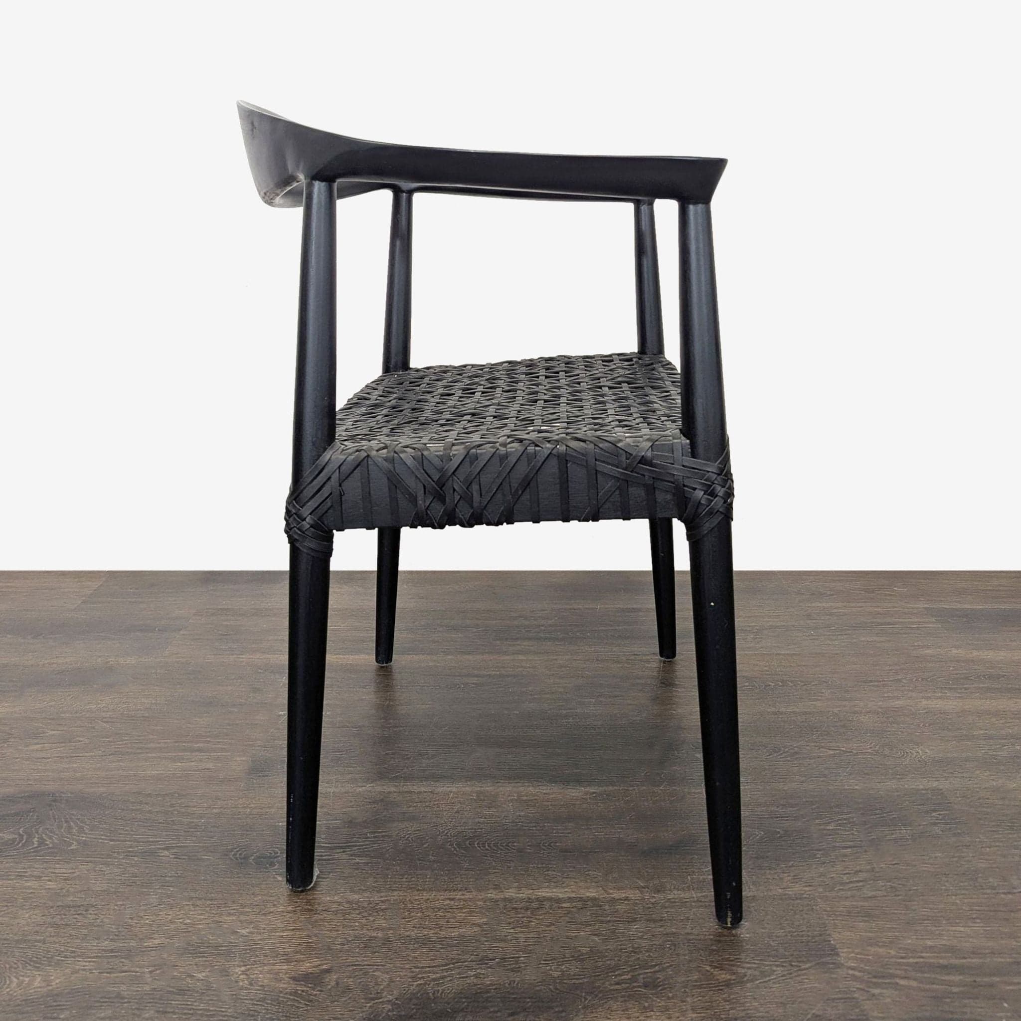 Safavieh Home Wade Black Teak Wood Armchair with Woven Leather Web Seat - Thumbnail 9