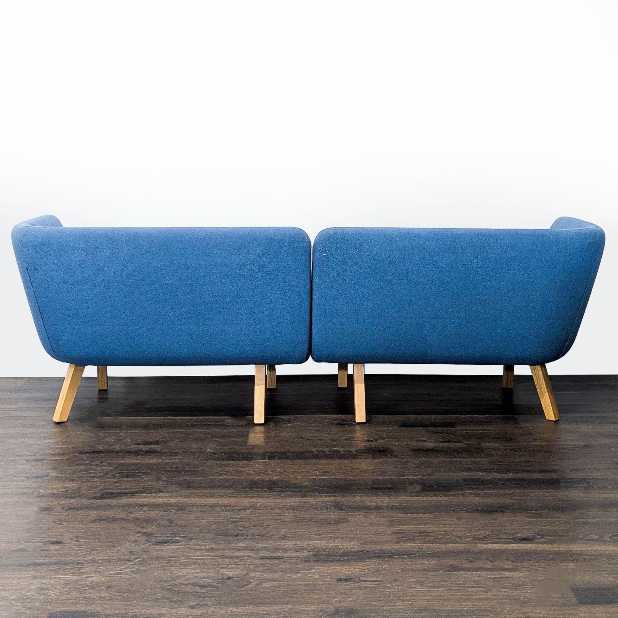 Knoll Rockwell Unscripted Modern Blue Sectional Sofa with Wood Legs - Thumbnail 4