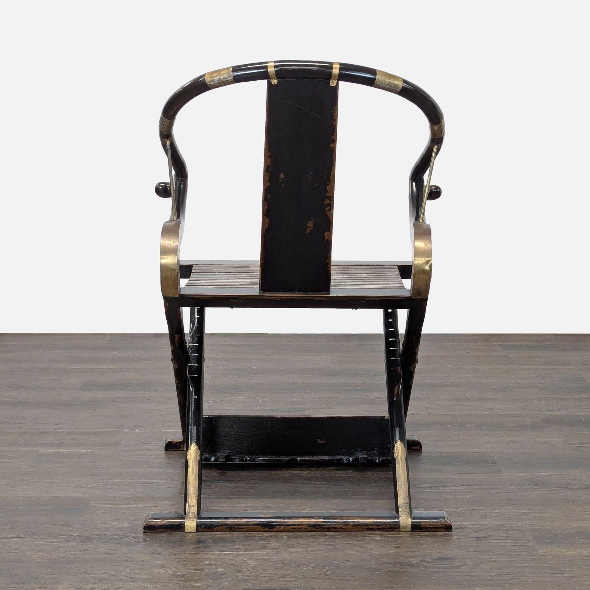 Chinese Folding Horseshoe Prayer Lounge Chair with Red and Gold Accents - Thumbnail 8